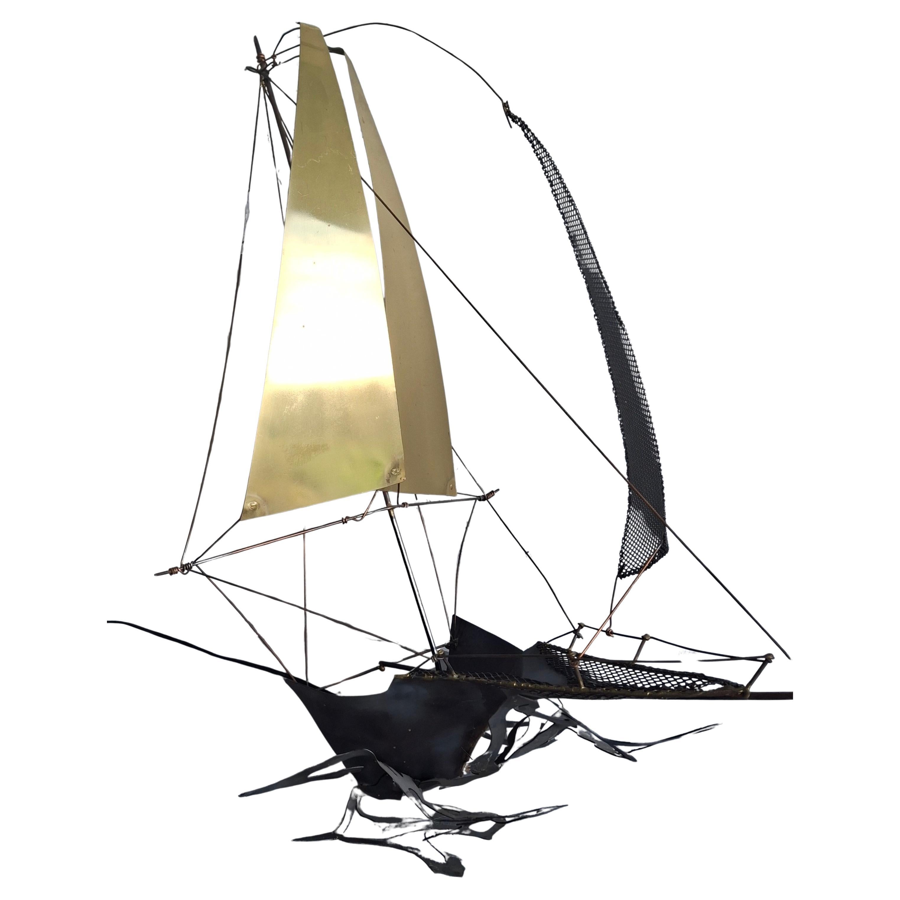 Scultura di barca in metallo vintage XL firmata dall'artista J.P. Fer.Or  36" di altezza in vendita