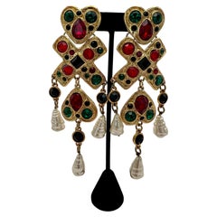 Christian Lacroix, boucles d'oreilles chandelier vintage XL avec perles dorées et bijoux