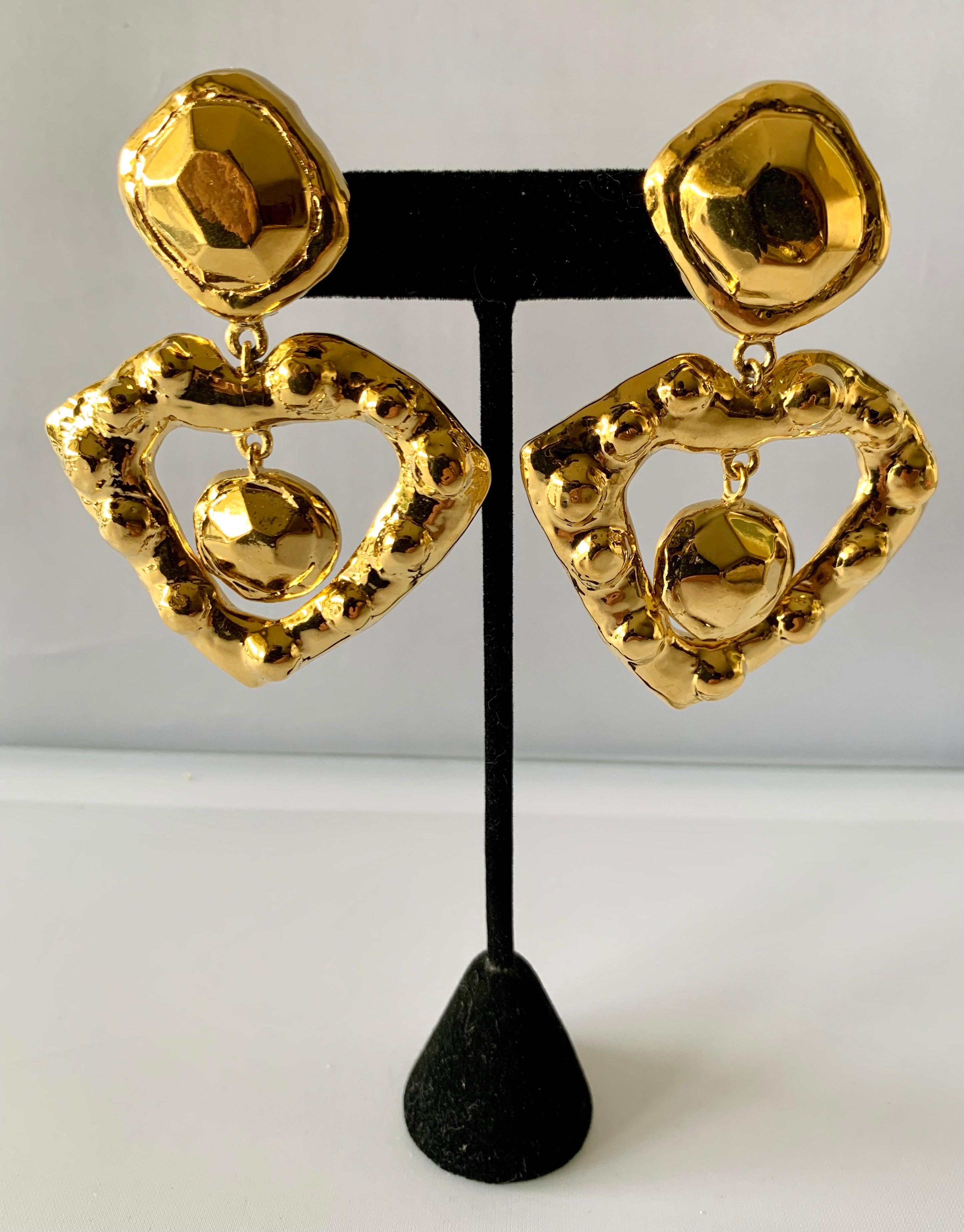 Vintage XL Christian Lacroix Heart Statement Earrings  1