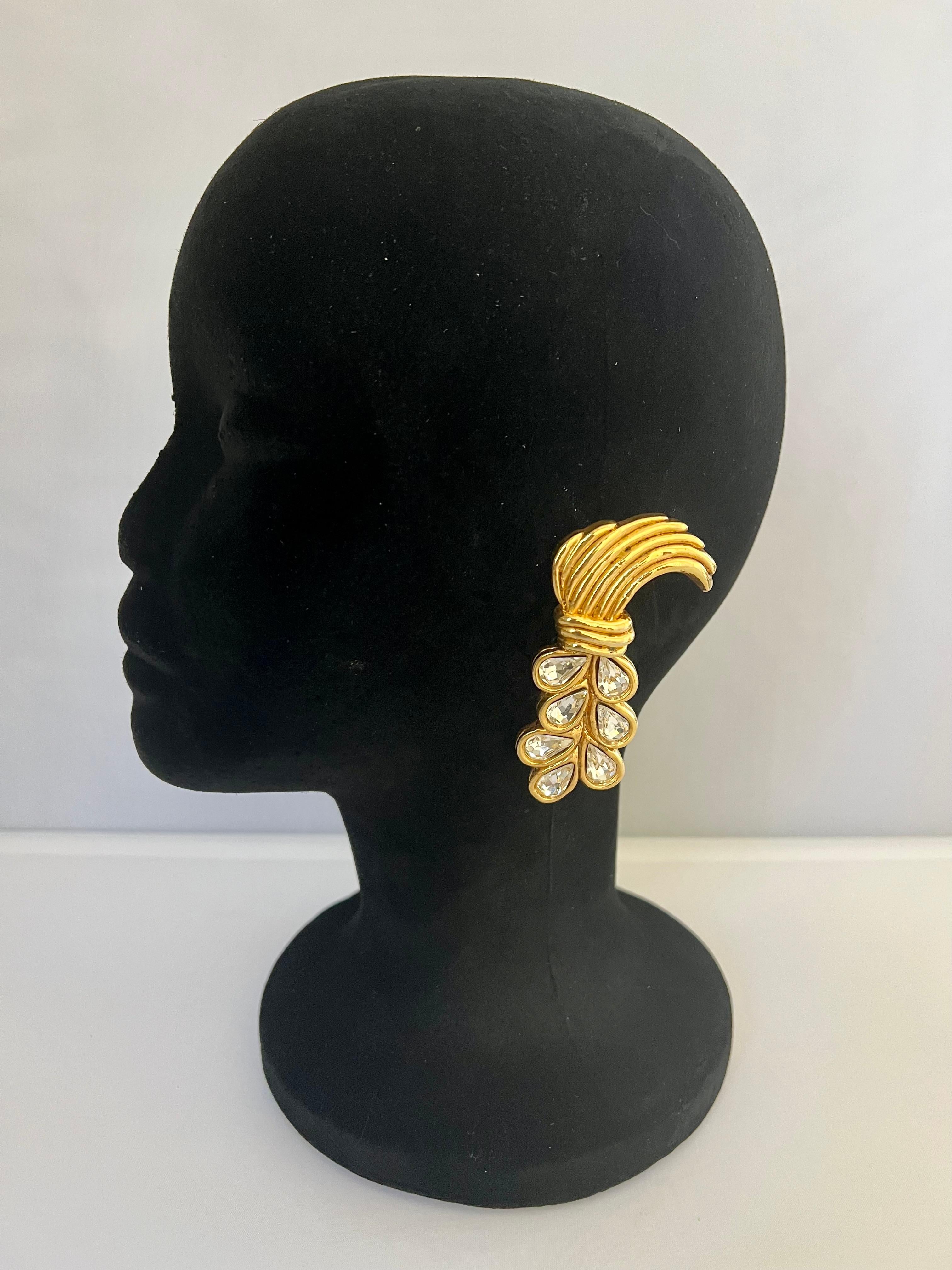Artisan Vintage XL French Gilt Diamante Wheat Earrings  For Sale