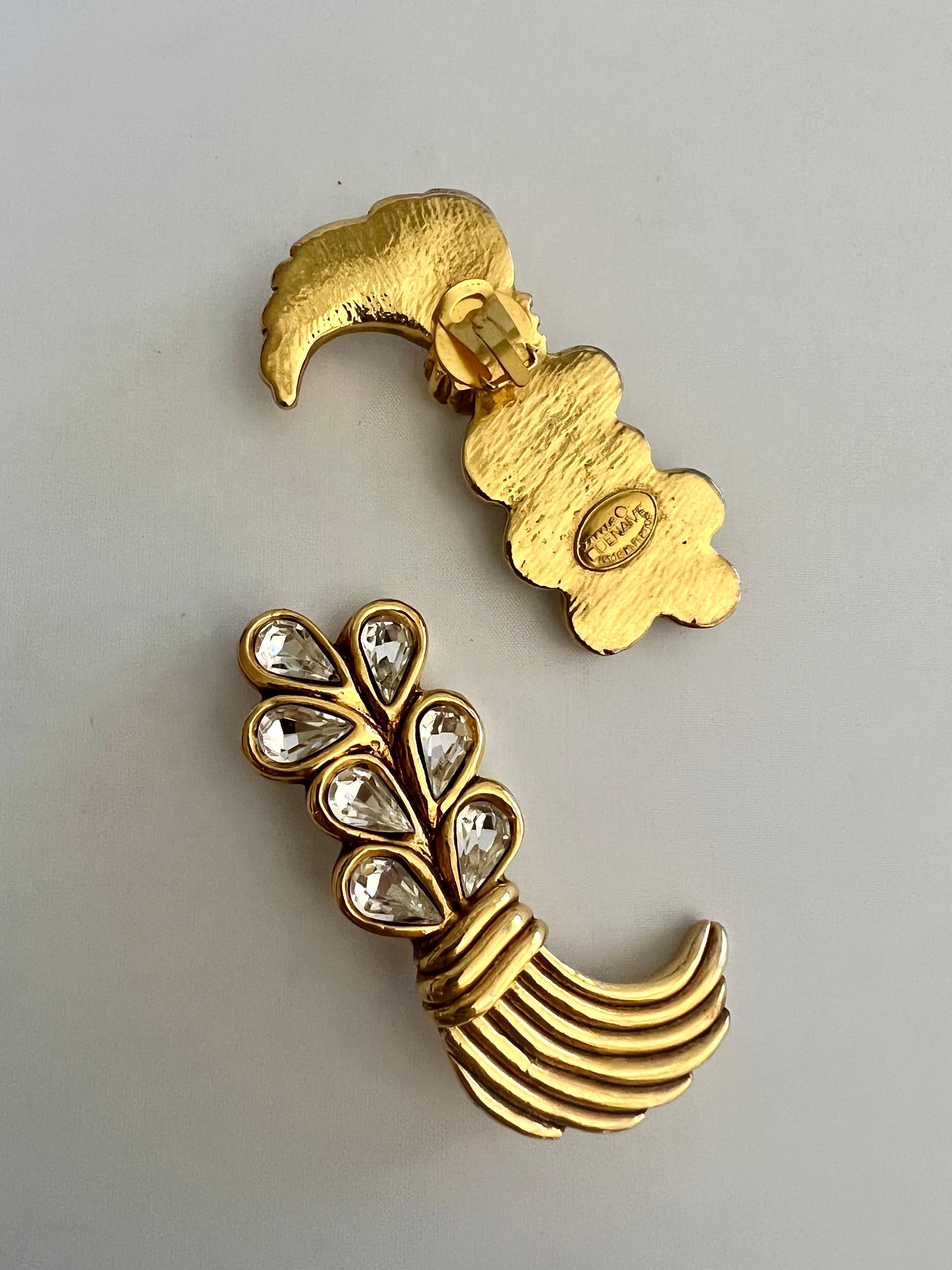 Vintage XL French Gilt Diamante Wheat Earrings For Sale 1