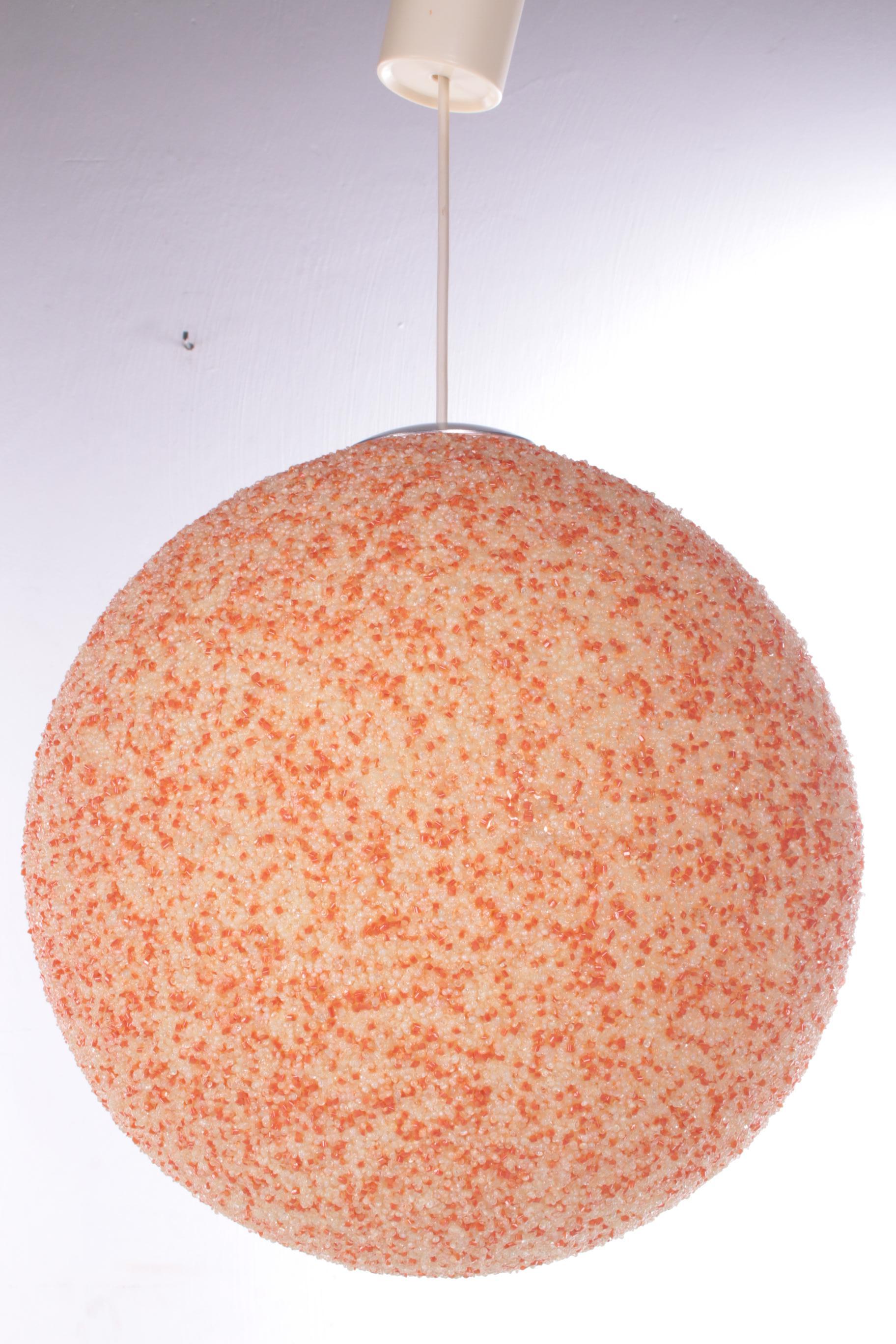 Vintage XL Orange Sugar Ball Hanging Lamp, 1960s In Good Condition For Sale In Oostrum-Venray, NL