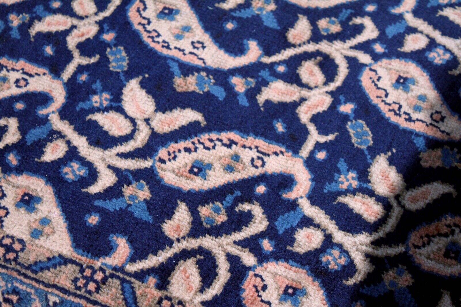 20th Century Vintage XL Persien Area Rug Peach Blue Wool Carpet Mid-Century Modern For Sale