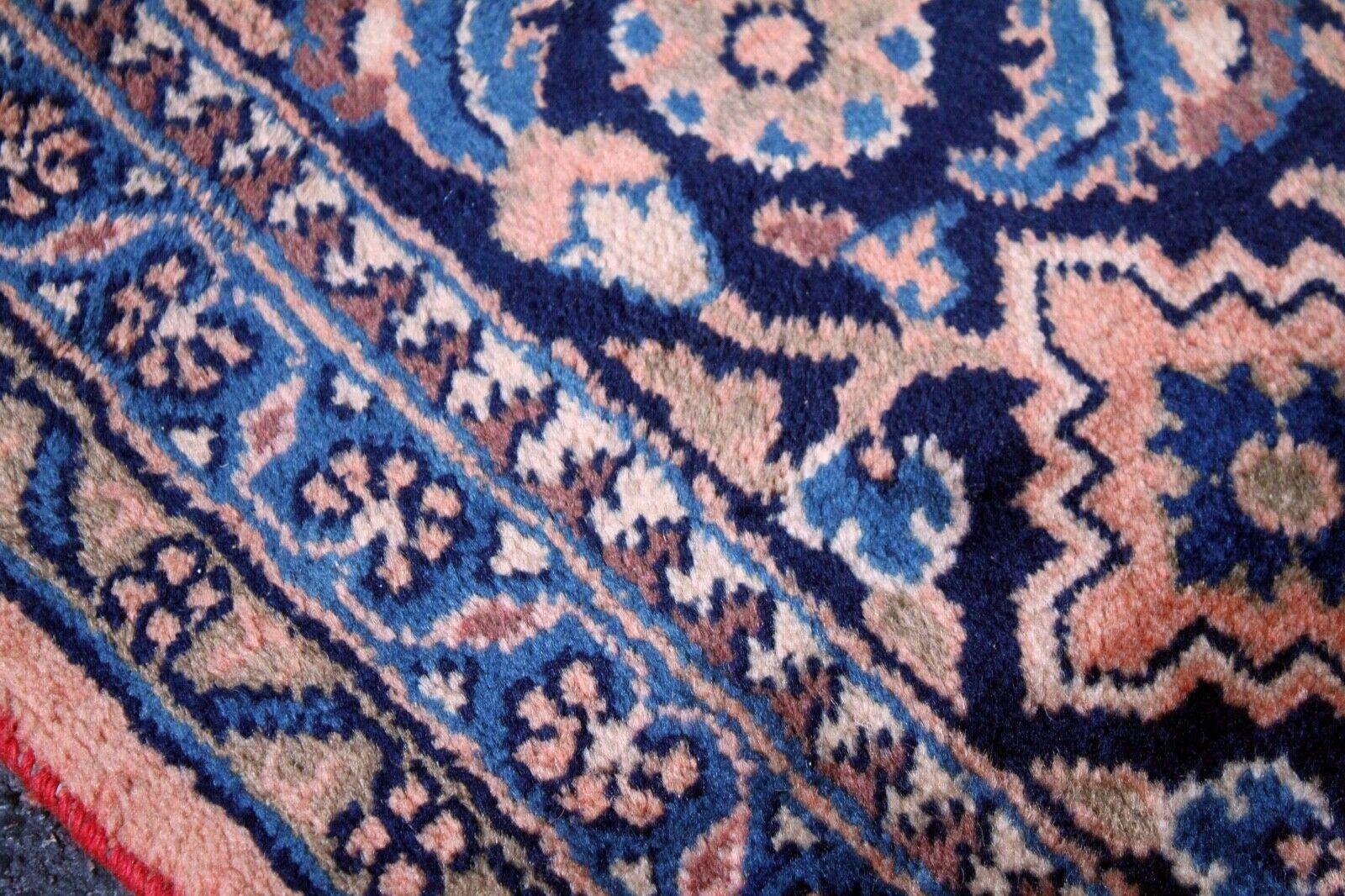Vintage XL Persien Area Rug Peach Blue Wool Carpet Mid-Century Modern For Sale 1