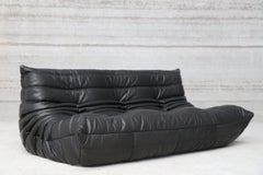 CERTIFIED Ligne Roset TOGO 3-seater in natural Black Leather, DIAMOND QUALITY