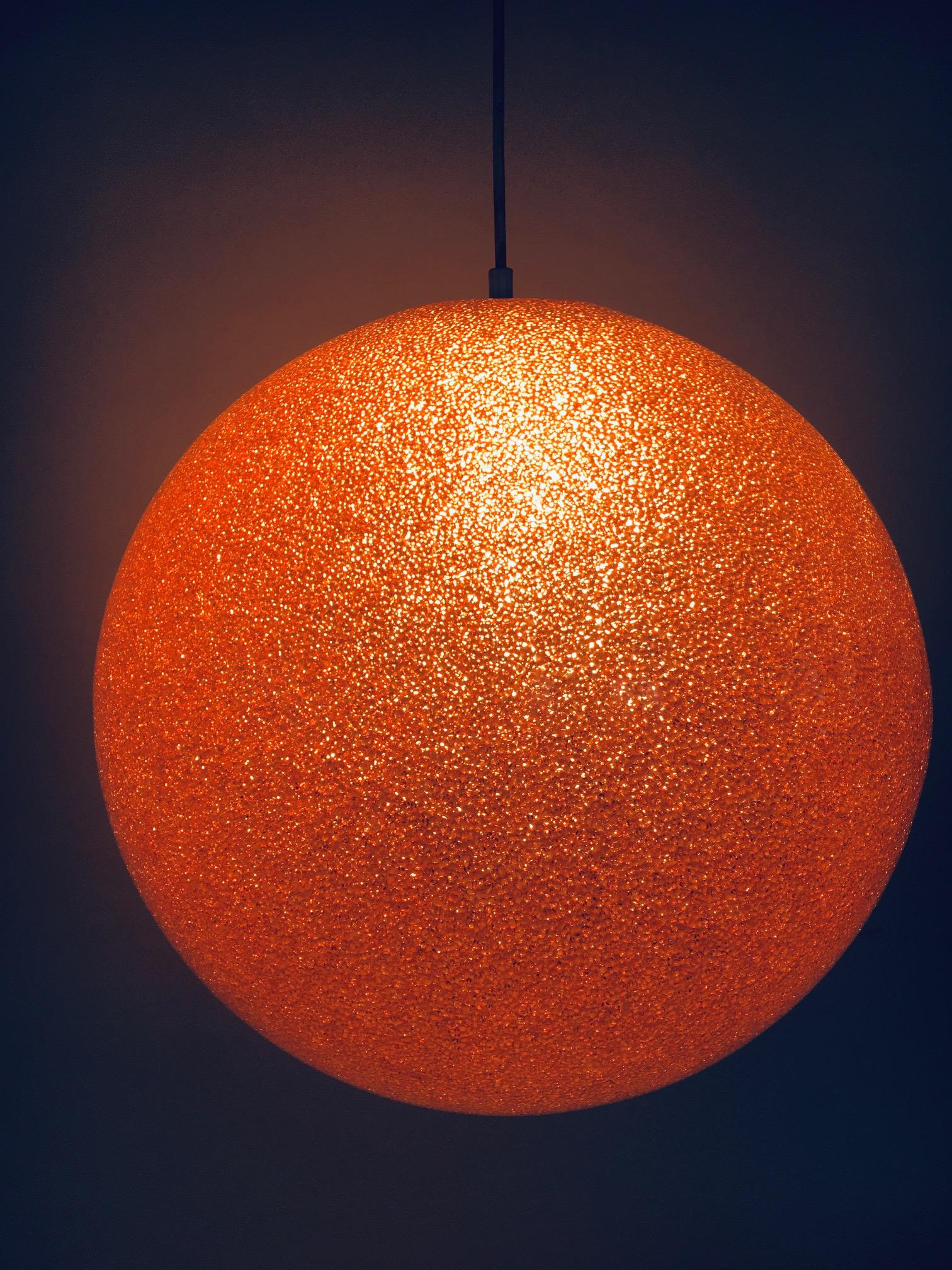 Vintage XL Spherical Orange Resin Pendant Lamp, Italy 1960's For Sale 4