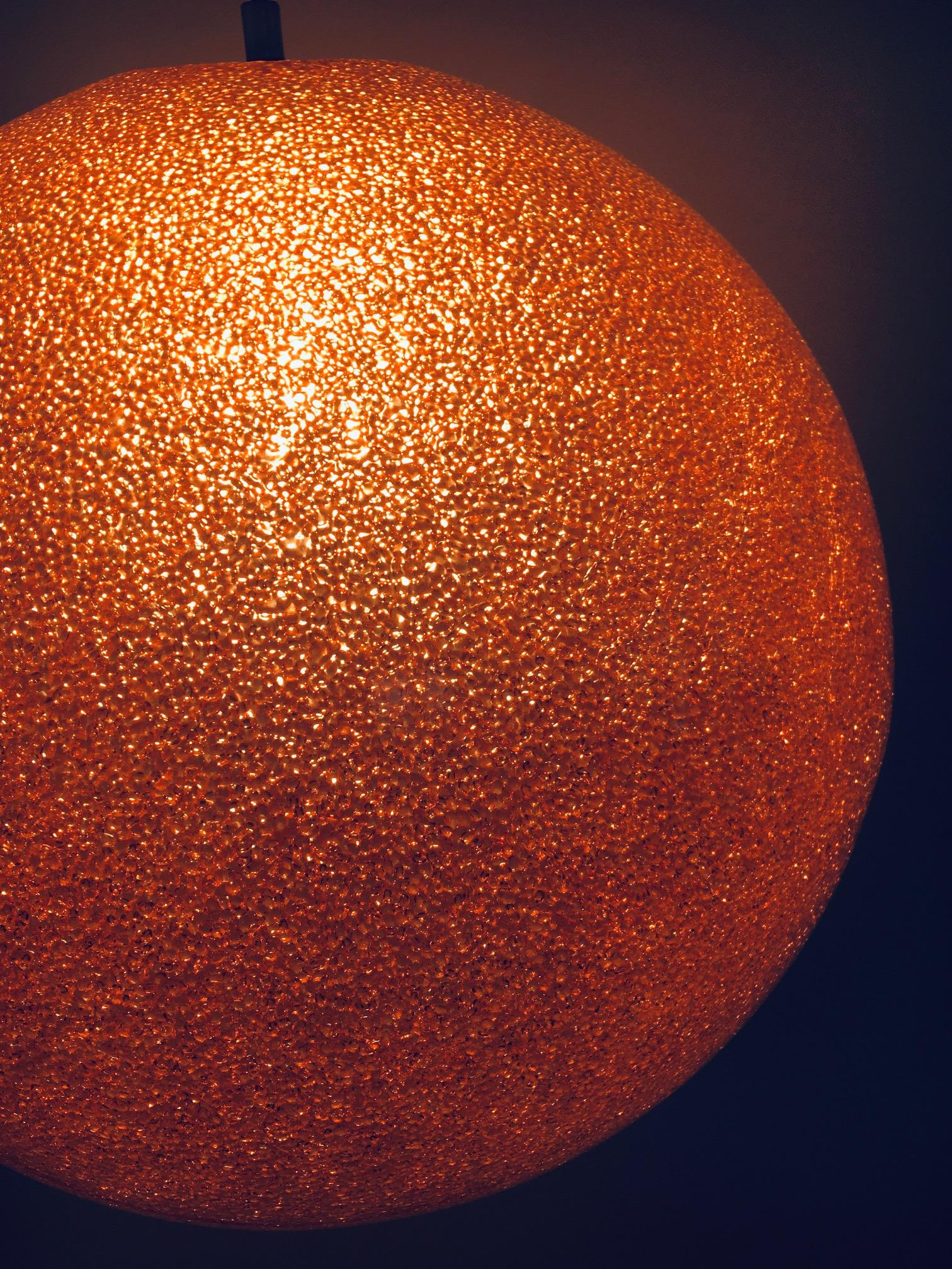 Vintage XL Spherical Orange Resin Pendant Lamp, Italy 1960's For Sale 6