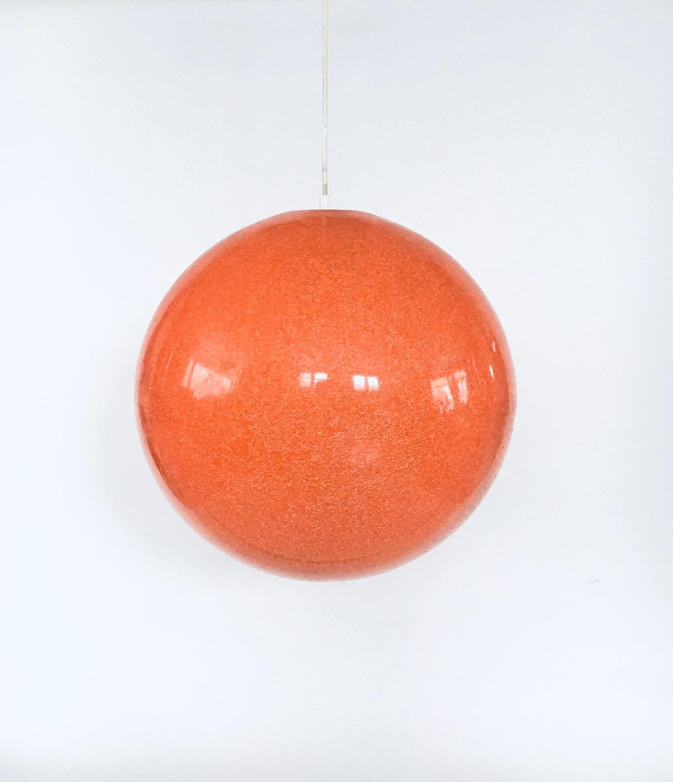 Italian Vintage XL Spherical Orange Resin Pendant Lamp, Italy 1960's