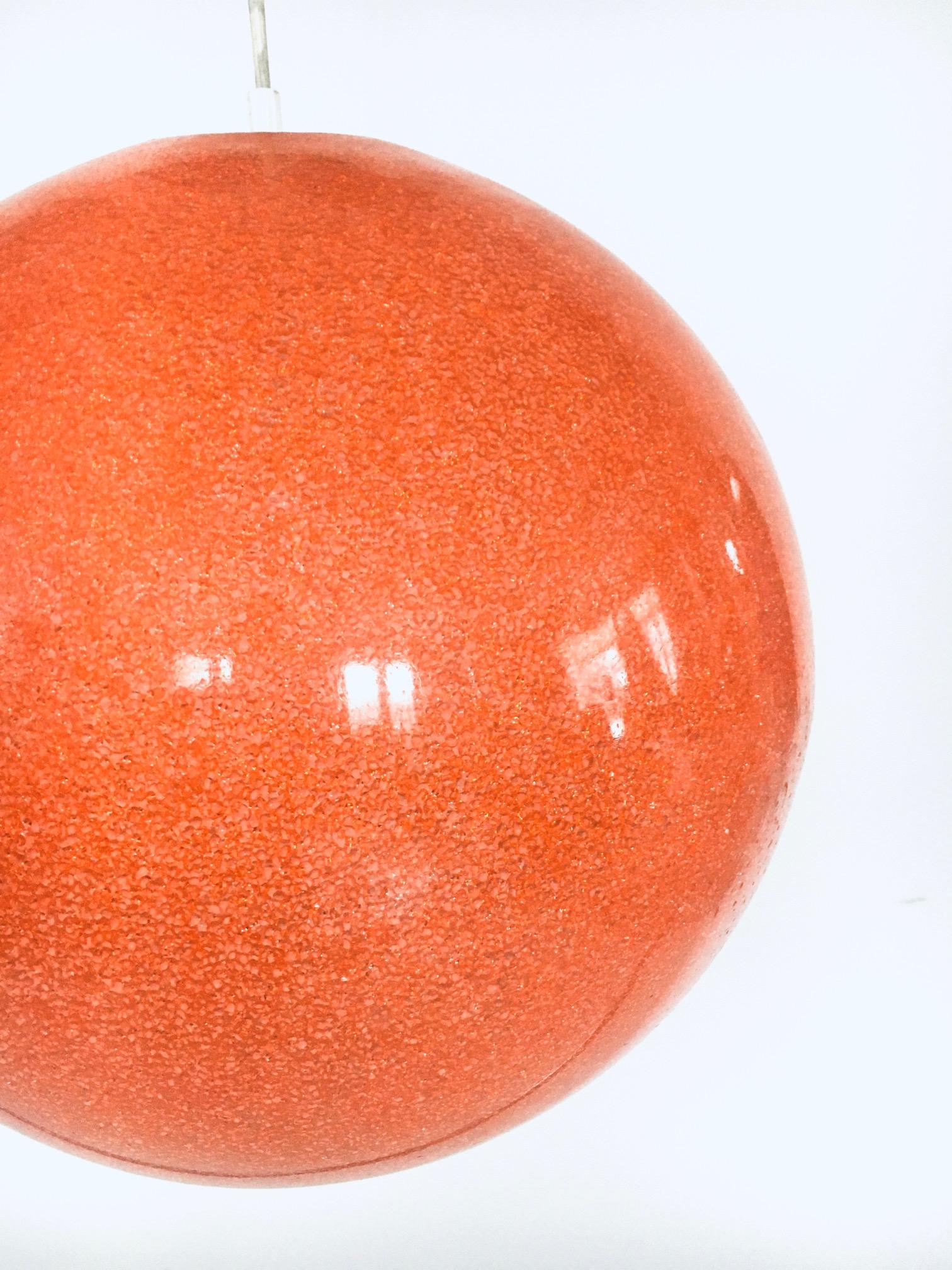 Mid-20th Century Vintage XL Spherical Orange Resin Pendant Lamp, Italy 1960's For Sale