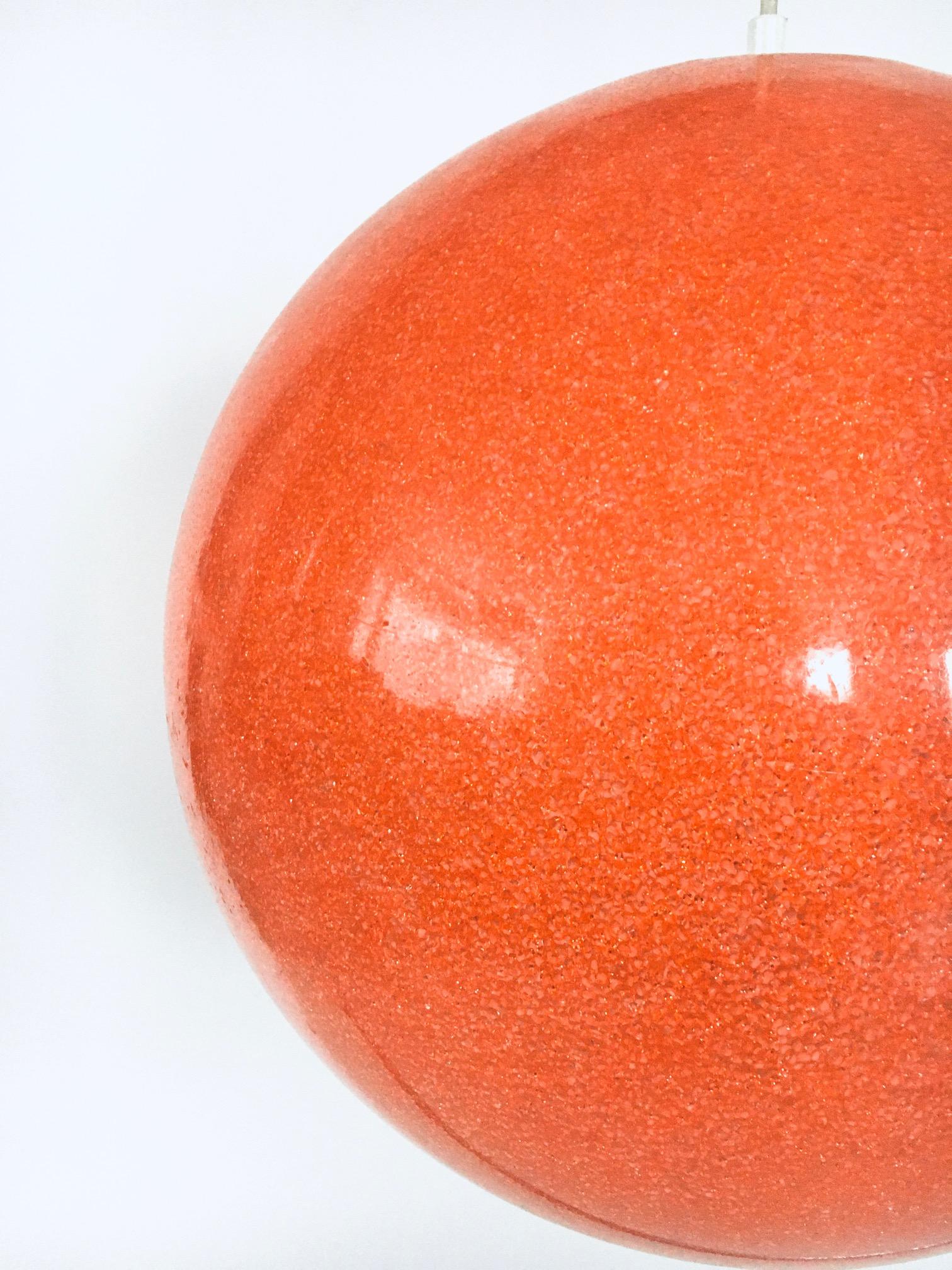 Plastic Vintage XL Spherical Orange Resin Pendant Lamp, Italy 1960's For Sale