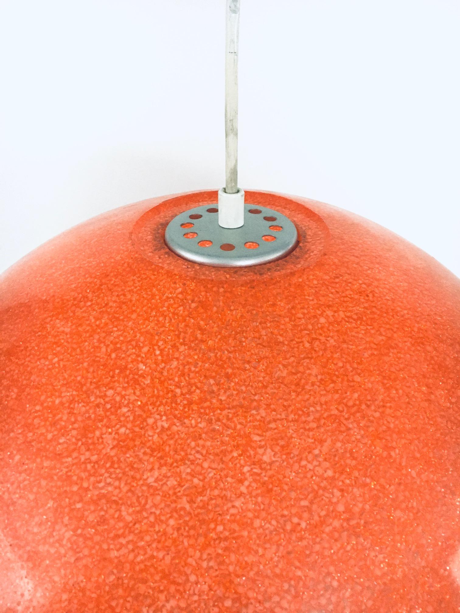 Vintage XL Spherical Orange Resin Pendant Lamp, Italy 1960's For Sale 1