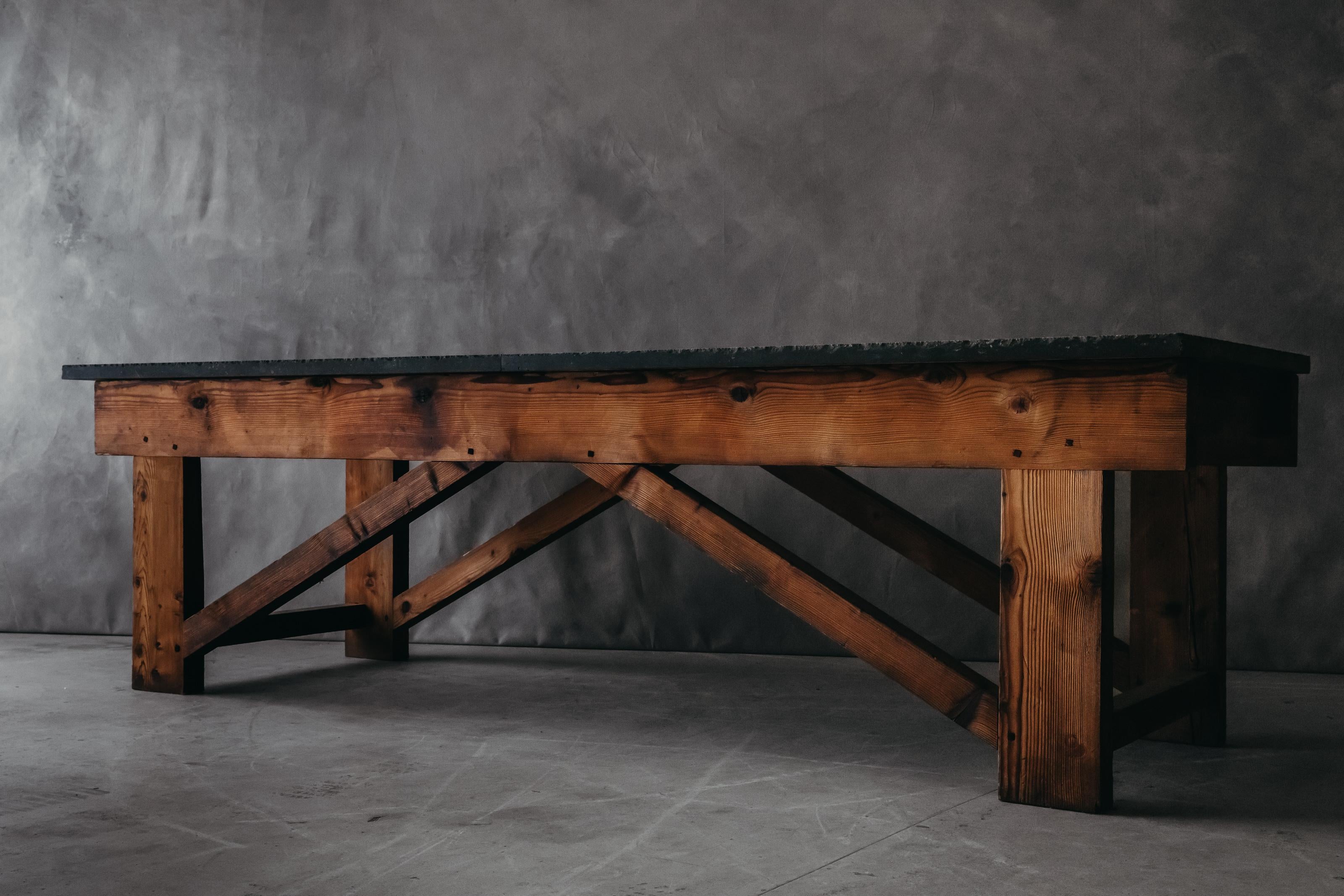 Vintage XL stone console table From France, Circa 1940. Fantastic model with a dark grey blue stone top.

We don't have the time to write an extensive description on each of our pieces. We prefer to speak directly with our clients. So, If you have