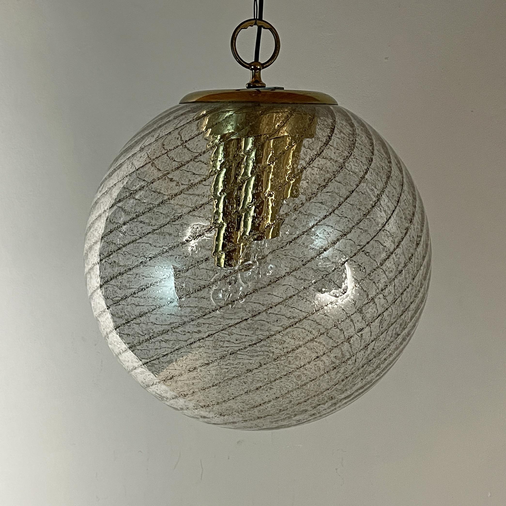 Vintage XL Swirled Murano Glass Pendant Lamp La Murrina Italy 1970s For Sale 5