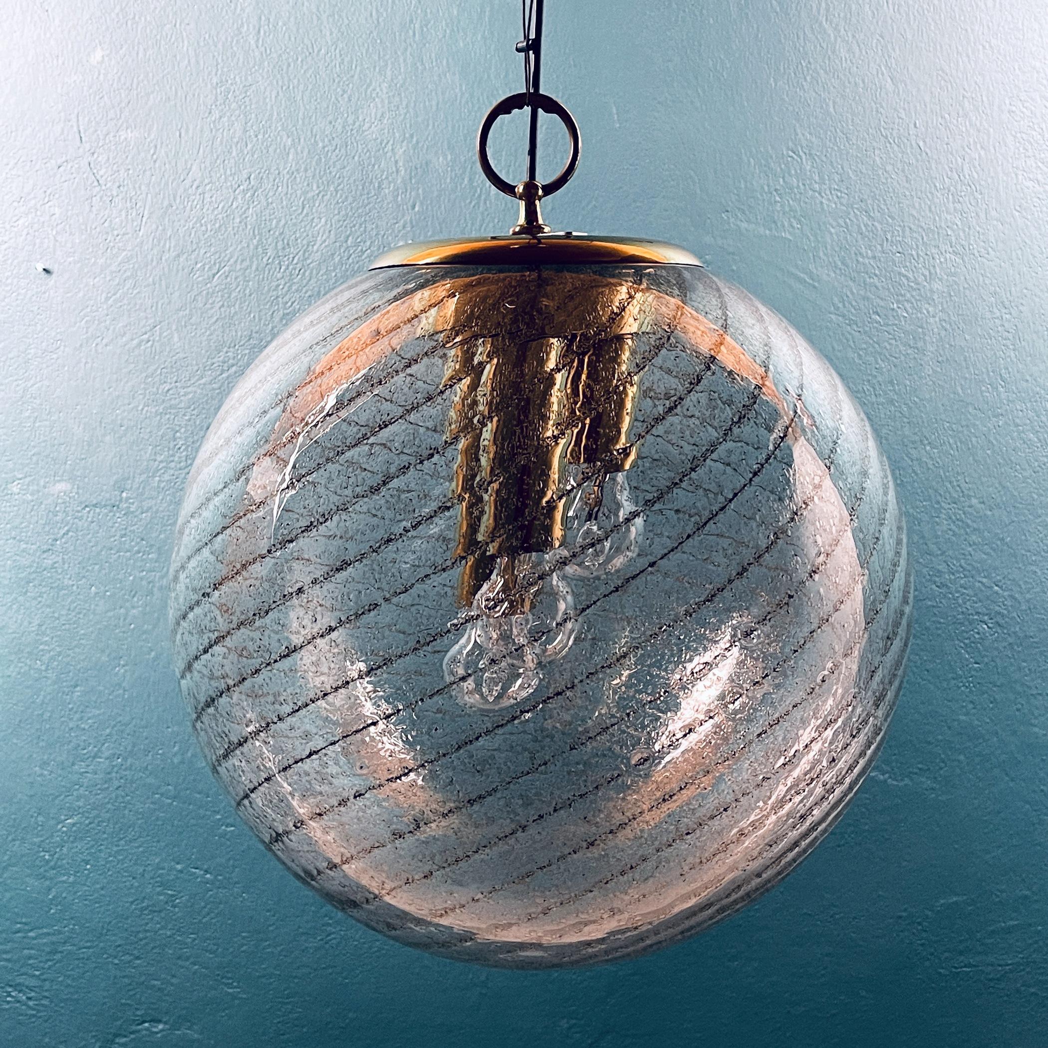 Late 20th Century Vintage XL Swirled Murano Glass Pendant Lamp La Murrina Italy 1970s For Sale