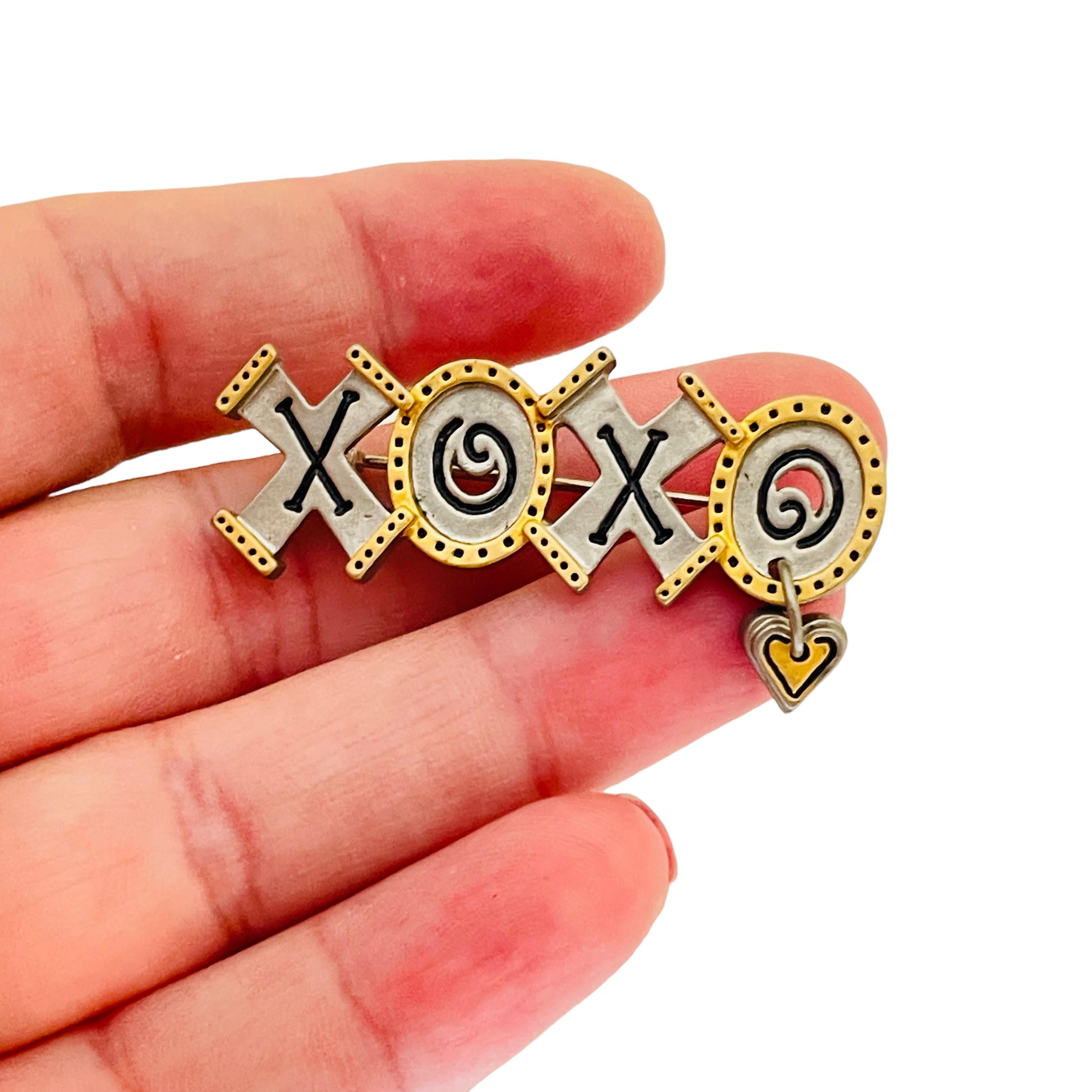Women's or Men's Vintage XOXO gold silver designer brooch  For Sale