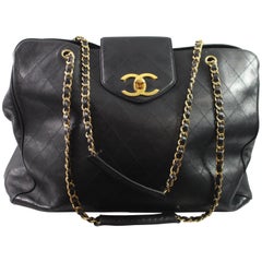 Vintage XXL Chanel Shopper Bag with mademoiselle Timeless Clasp