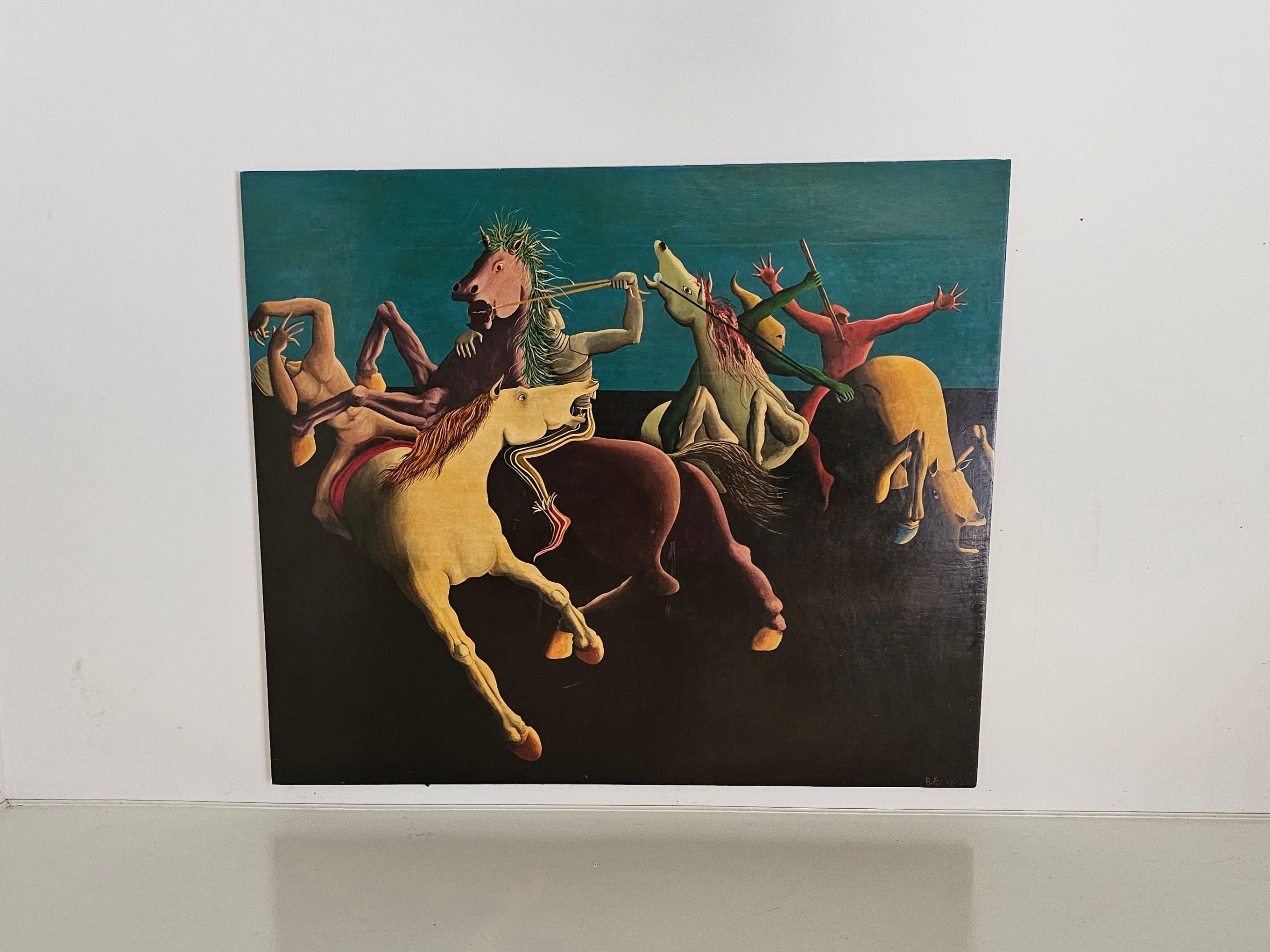 Expressionist Vintage XXL Surealist oil-painting in the style of Salvador Dali, Italy, 1975 For Sale