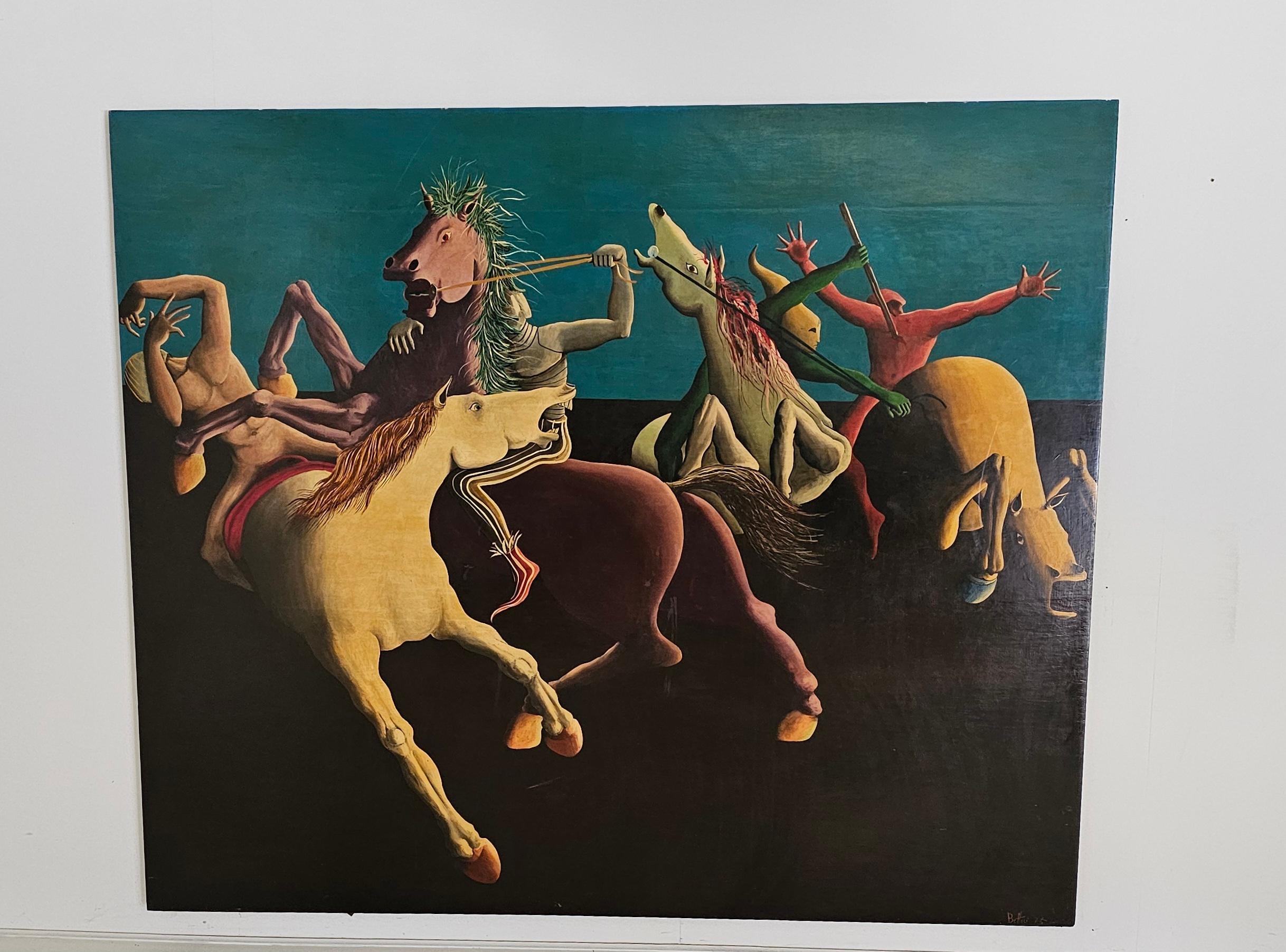 European Vintage XXL Surealist oil-painting in the style of Salvador Dali, Italy, 1975 For Sale