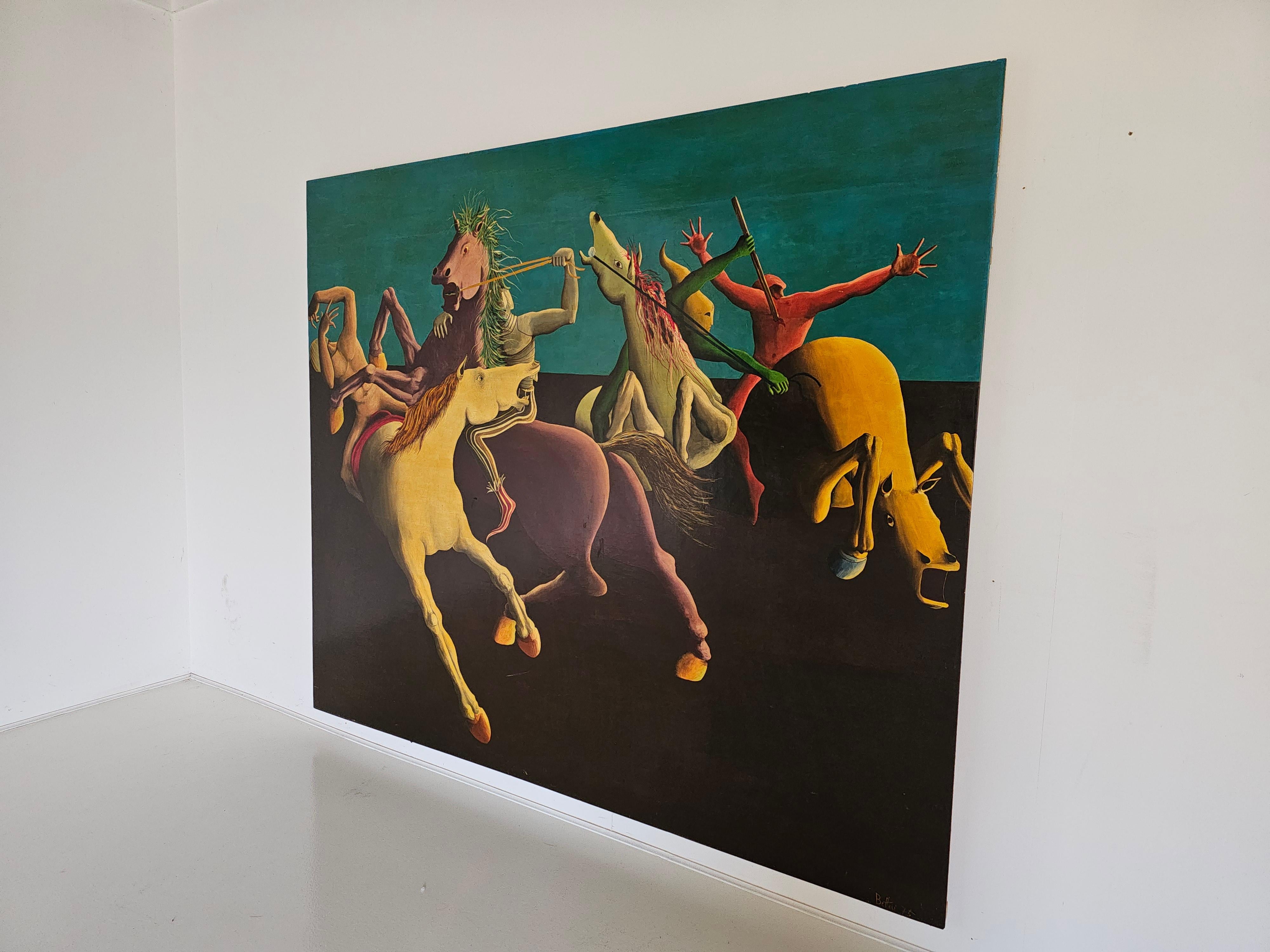 Vintage XXL Surealist oil-painting in the style of Salvador Dali, Italy, 1975 In Good Condition For Sale In amstelveen, NL