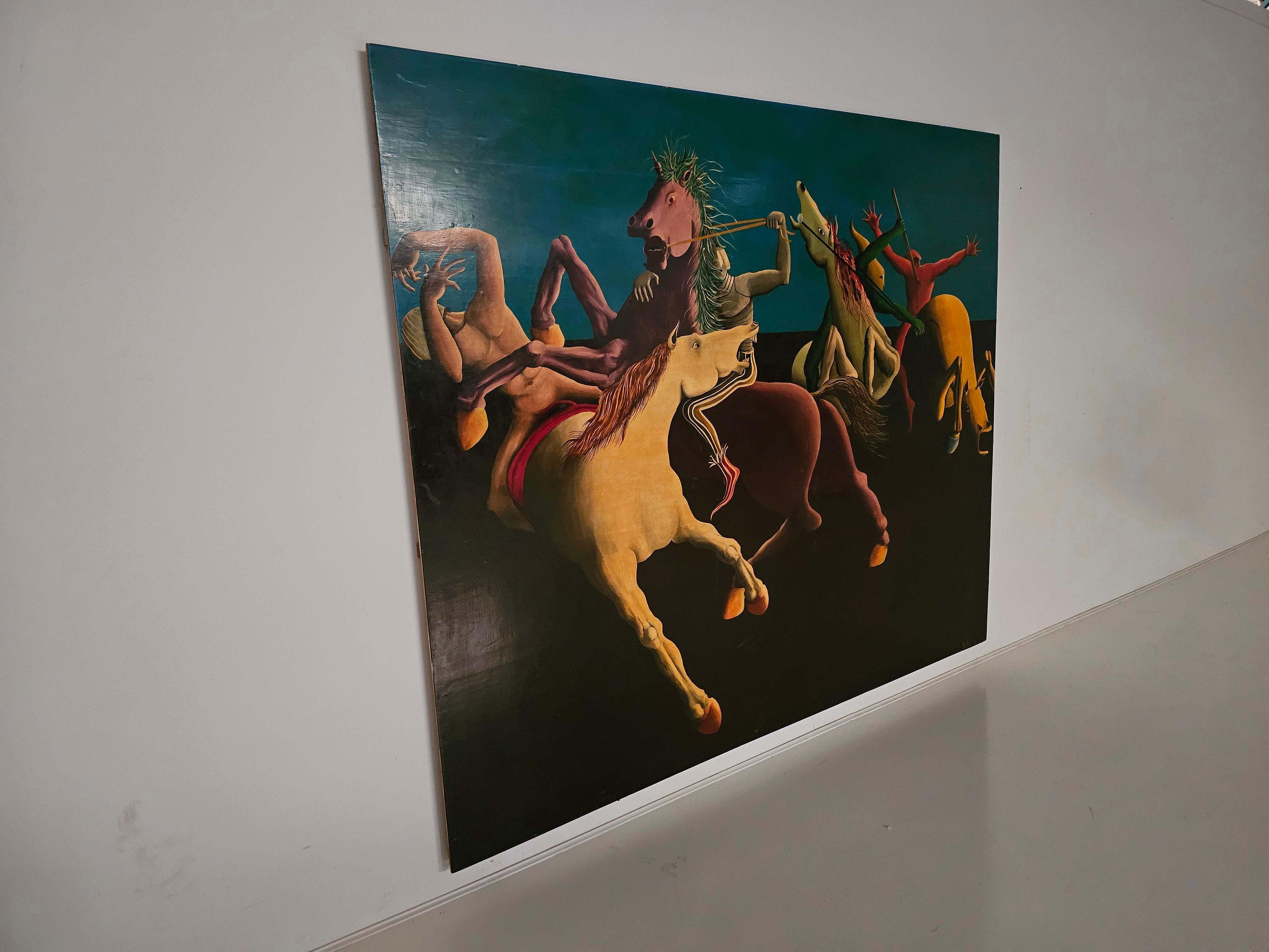 Paint Vintage XXL Surealist oil-painting in the style of Salvador Dali, Italy, 1975 For Sale