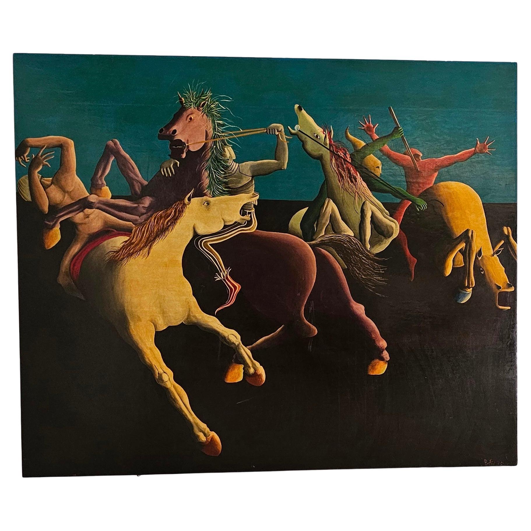 Surealistische Vintage XXL Vintage XXL Ölgemälde im Stil von Salvador Dali, Italien, 1975