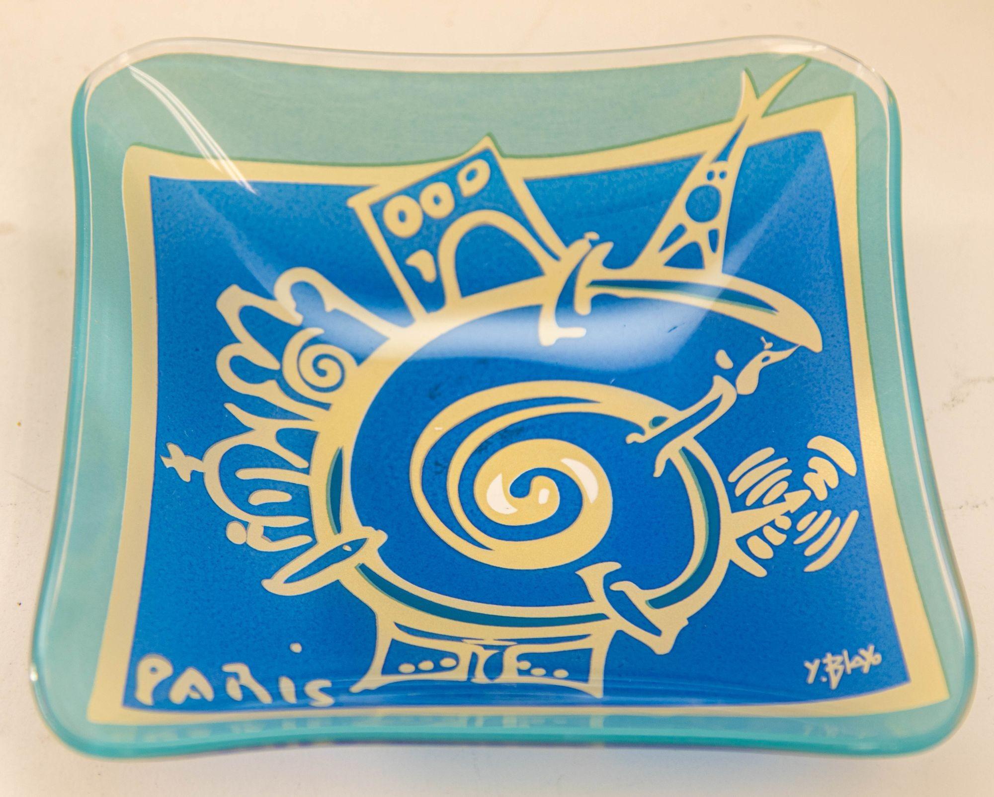 Verre d'art Y. Blayo - Attrape-tout en verre vintage PARIS - Monuments d'architecture stylisés Memphys