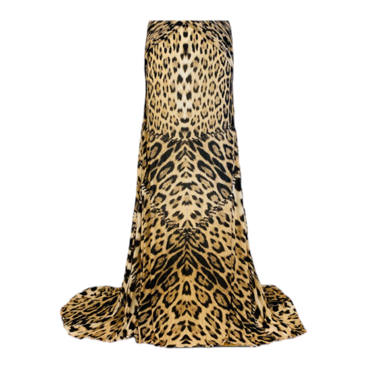 Vintage Y2K 2000s Roberto Cavalli Leopard Animal Print Halter Maxi Dress Gown For Sale 1