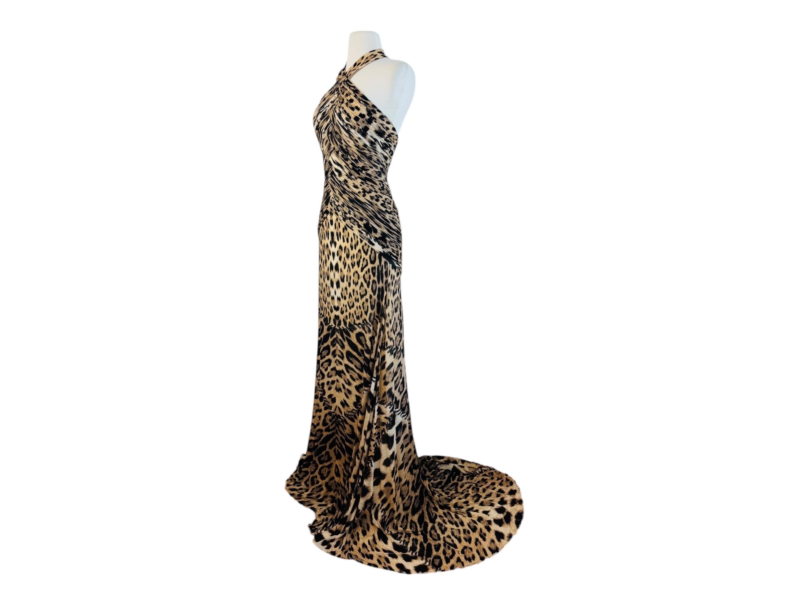 Vintage By 2000 Roberto Cavalli Leopard Animal Print Halter Maxi Dress Gown 1