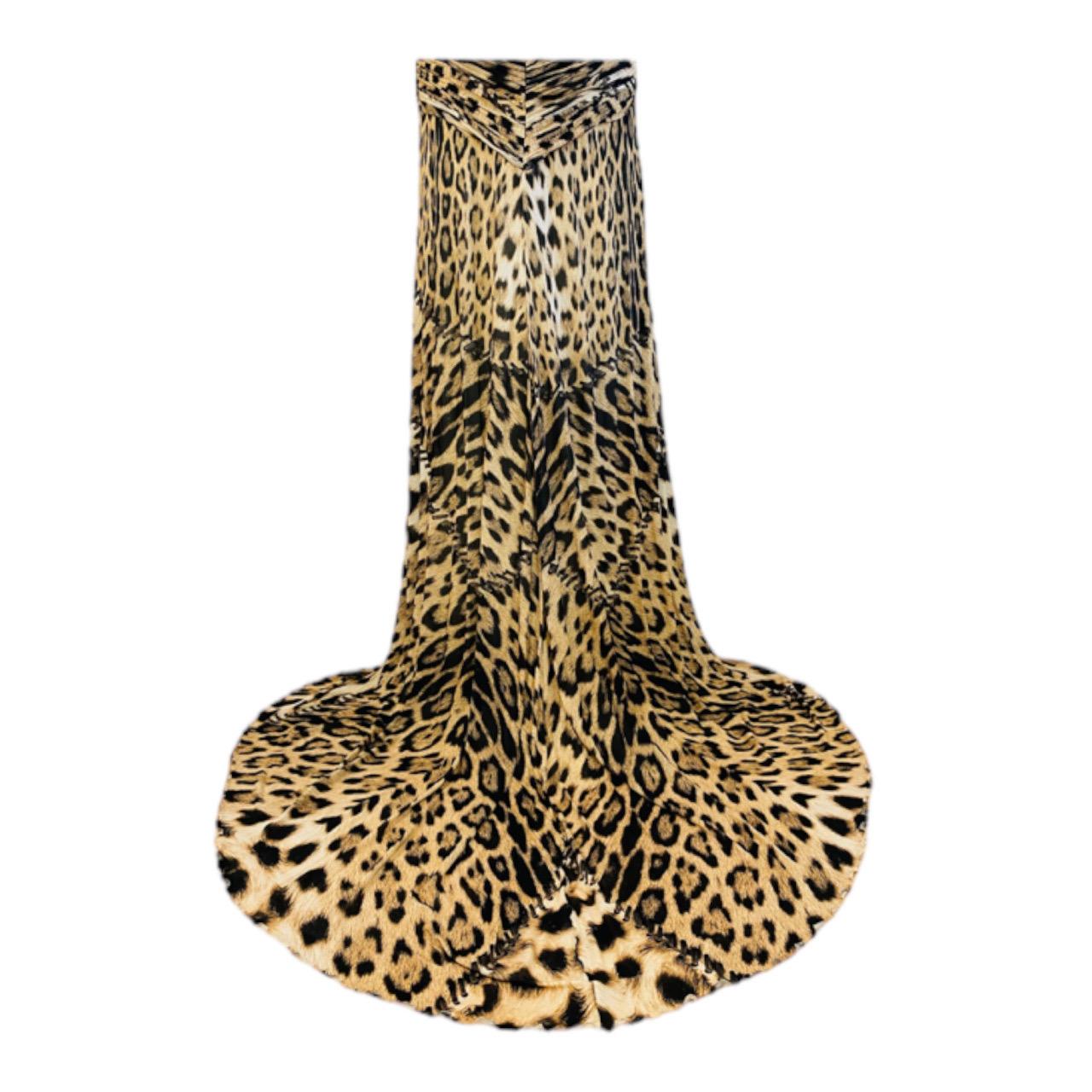 Vintage Y2K 2000s Roberto Cavalli Leopard Animal Print Halter Maxi Dress Gown For Sale 3