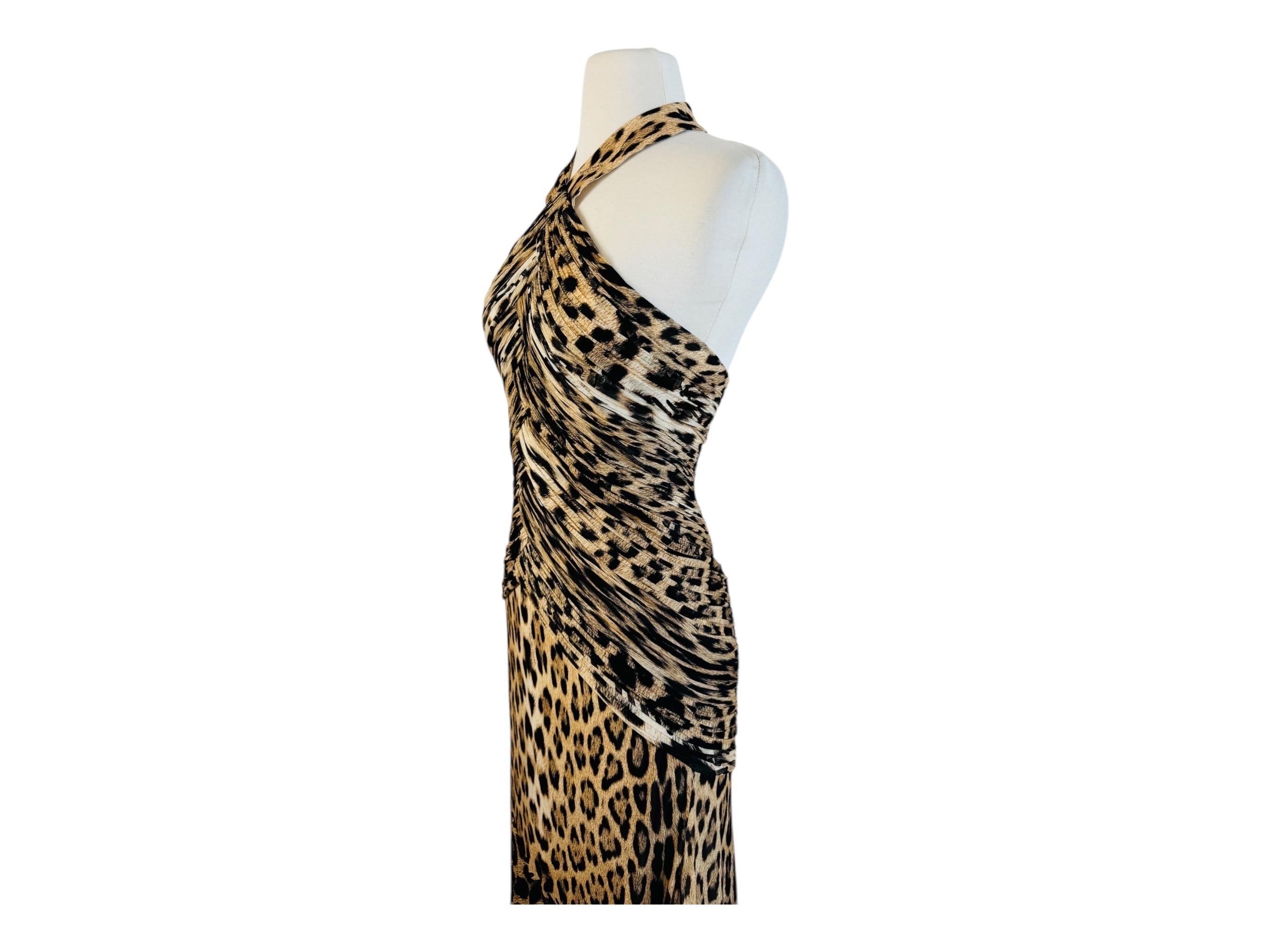 Vintage By 2000 Roberto Cavalli Leopard Animal Print Halter Maxi Dress Gown 2
