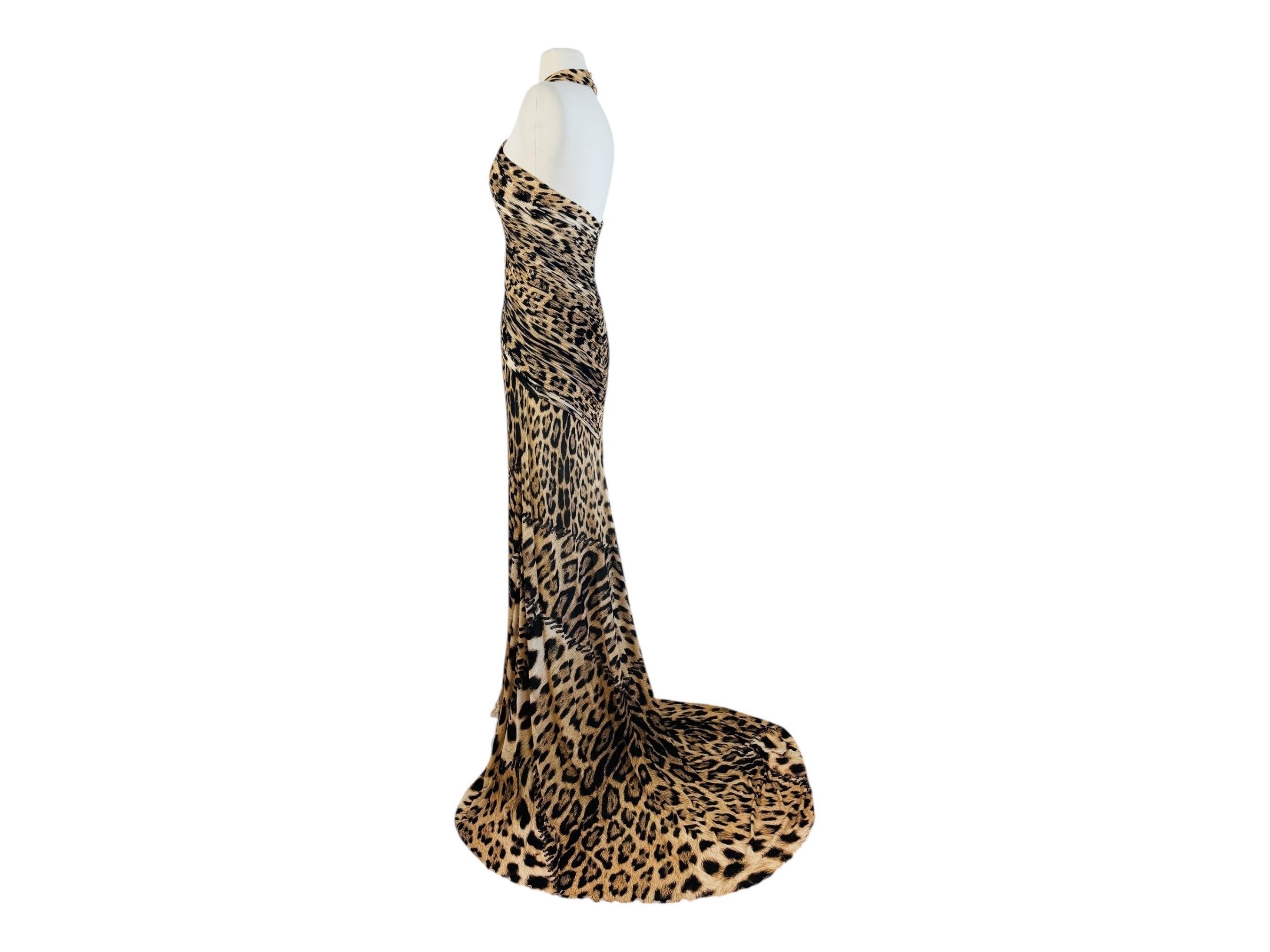 Vintage By 2000 Roberto Cavalli Leopard Animal Print Halter Maxi Dress Gown 3