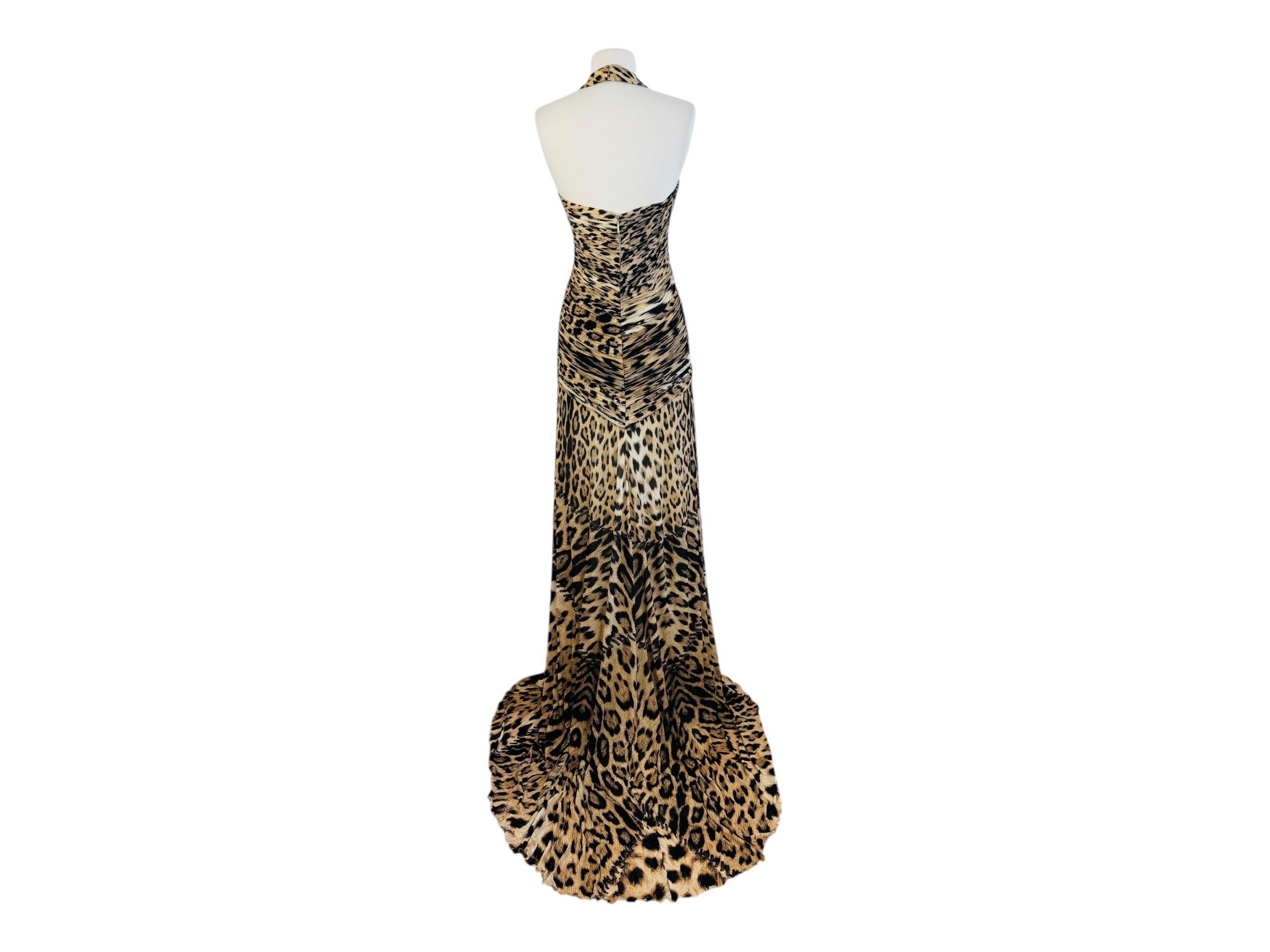Vintage By 2000 Roberto Cavalli Leopard Animal Print Halter Maxi Dress Gown 4