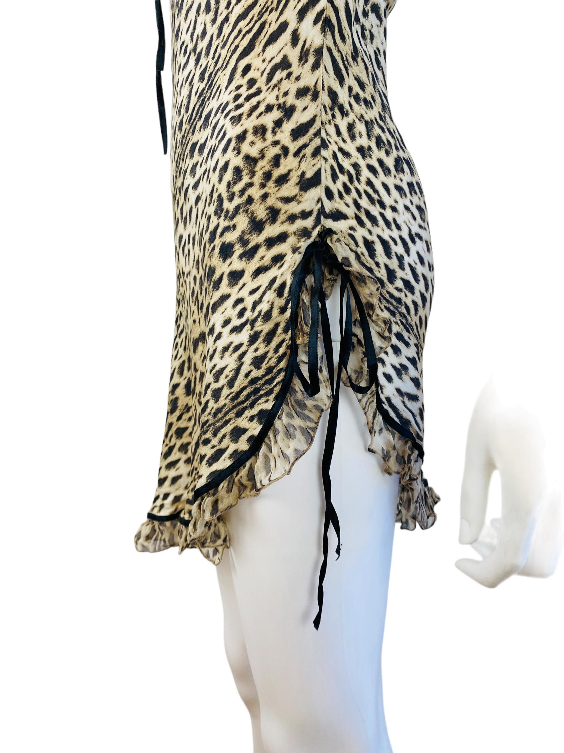 Vintage Y2k 2000s Roberto Cavalli Mini Silk Leopard Animal Print Slip Dress 6