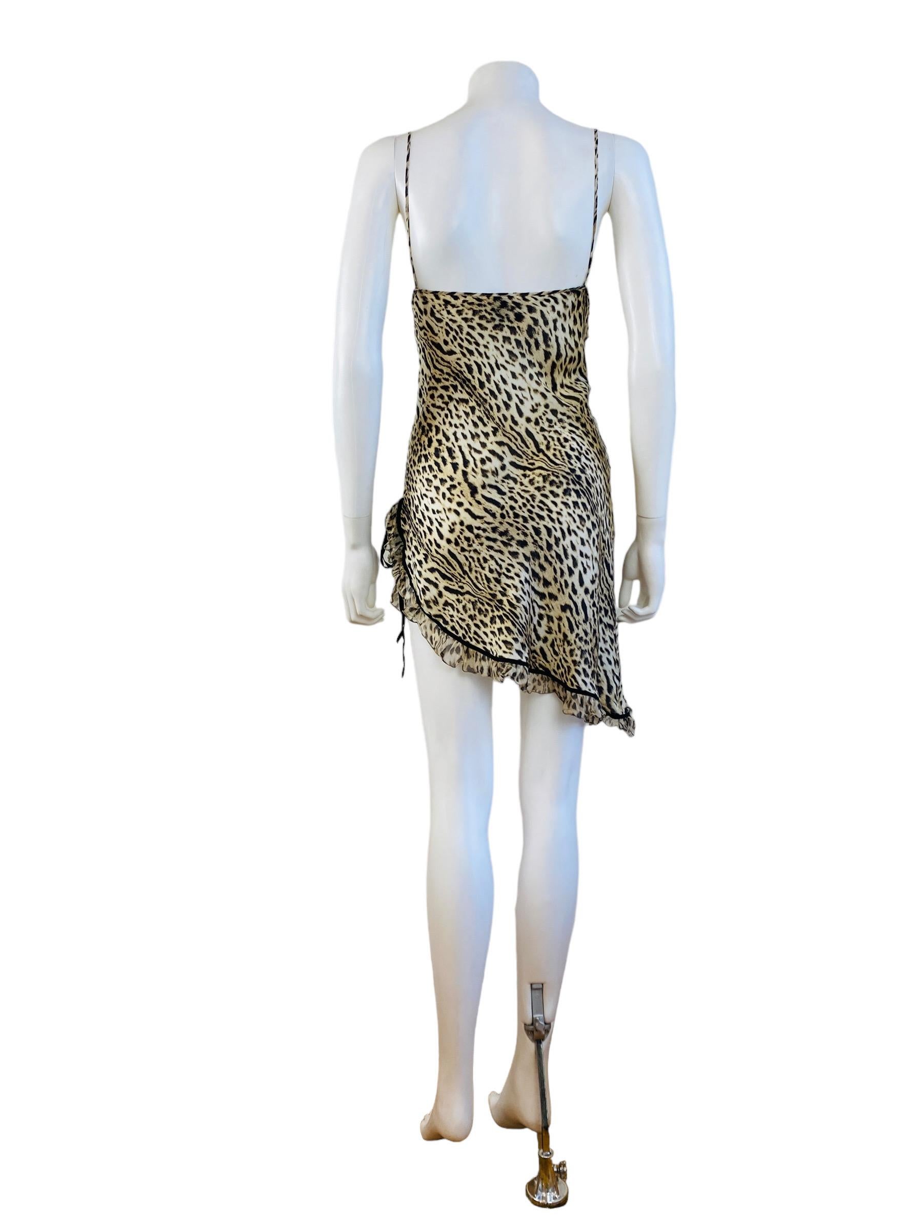 Vintage Y2k 2000s Roberto Cavalli Mini Silk Leopard Animal Print Slip Dress 7