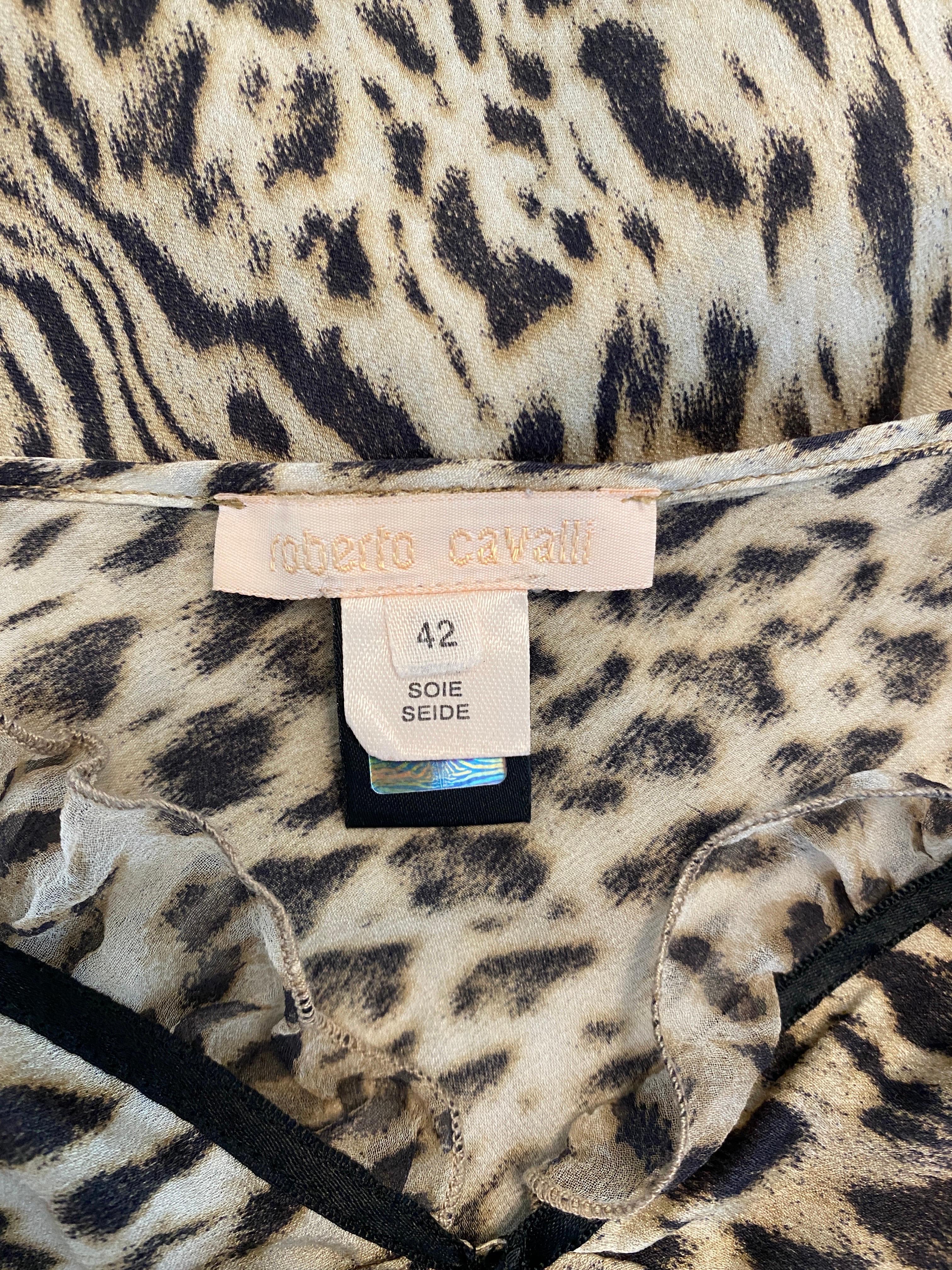 Vintage Y2k 2000s Roberto Cavalli Mini Silk Leopard Animal Print Slip Dress 8