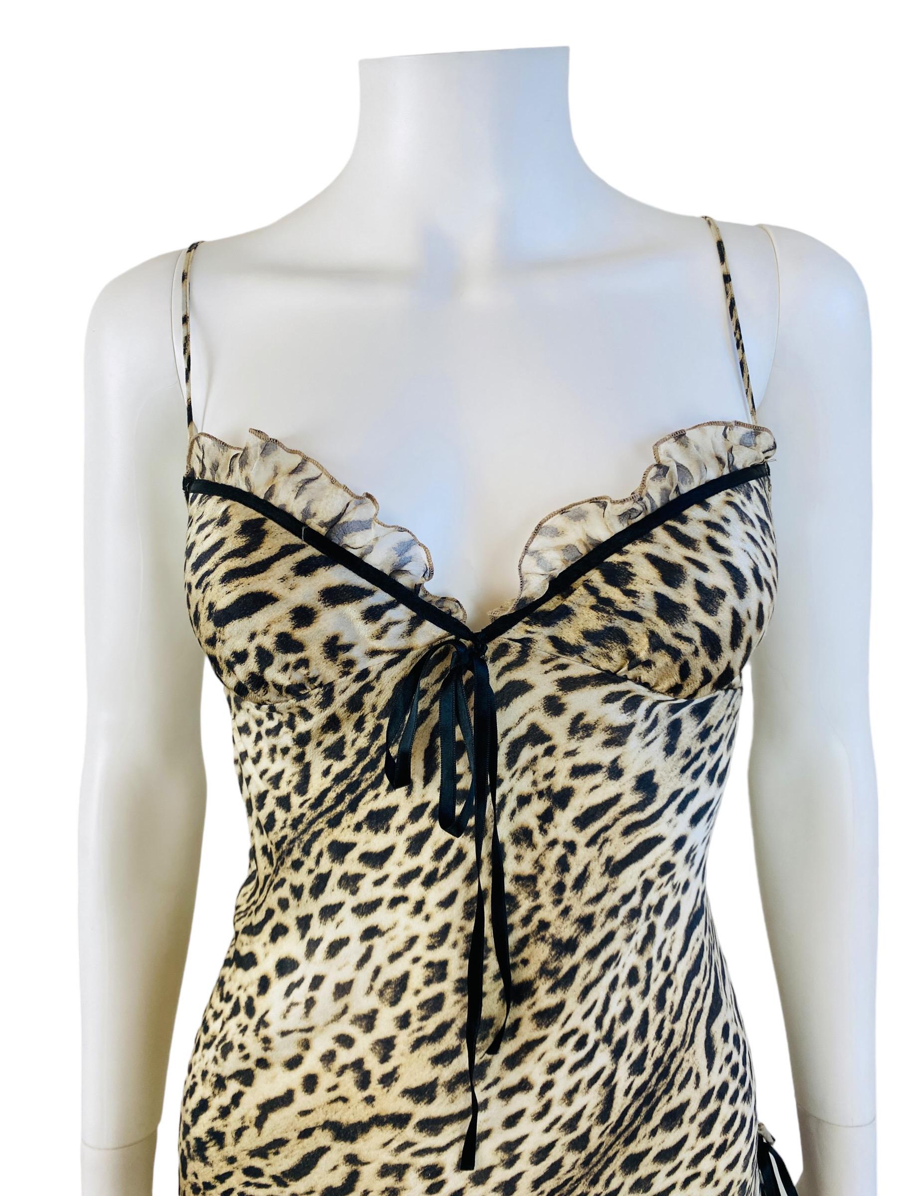 Vintage Y2k 2000s Roberto Cavalli Mini Silk Leopard Animal Print Slip Dress 1