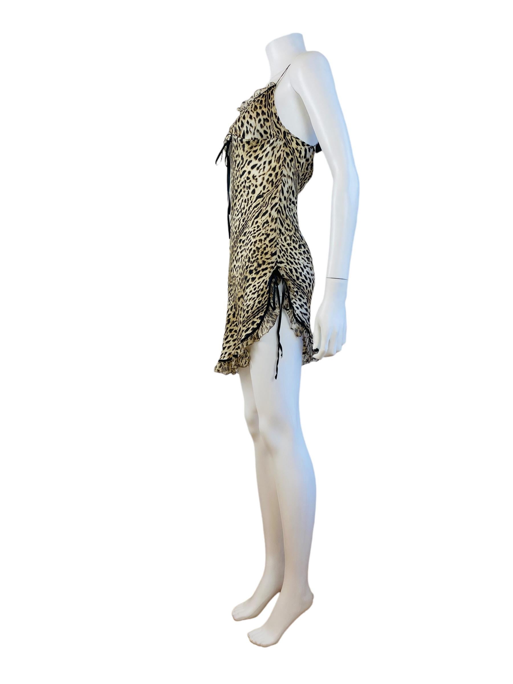 Vintage Y2k 2000s Roberto Cavalli Mini Silk Leopard Animal Print Slip Dress 4