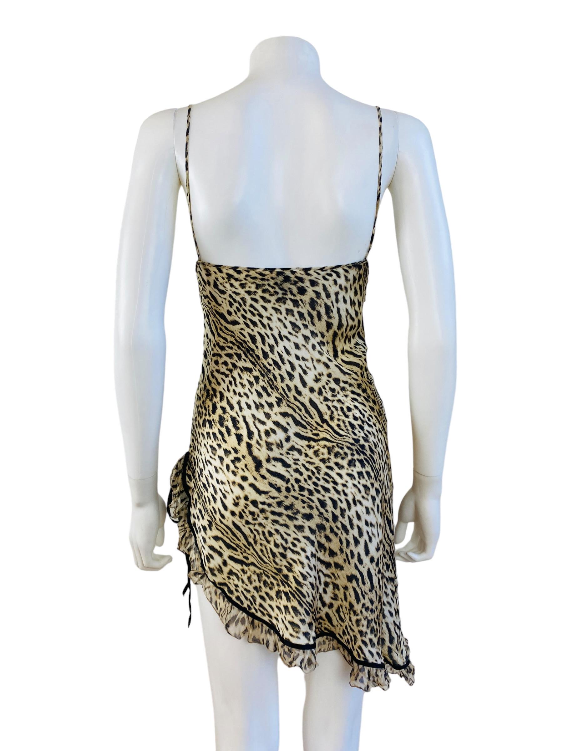 Vintage Y2k 2000s Roberto Cavalli Mini Silk Leopard Animal Print Slip Dress 5