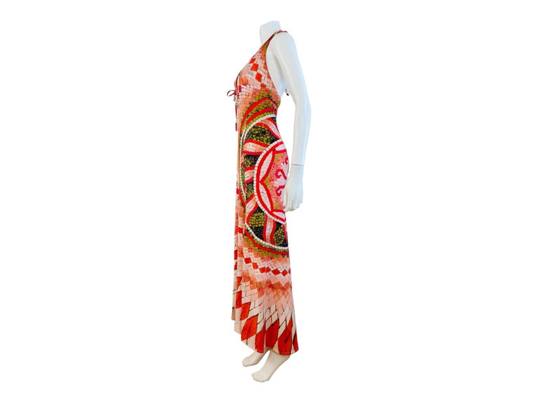 Vintage Y2k 2004 Roberto Cavalli Abstract Geometric Orange Halter Dress  Lace Up For Sale at 1stDibs
