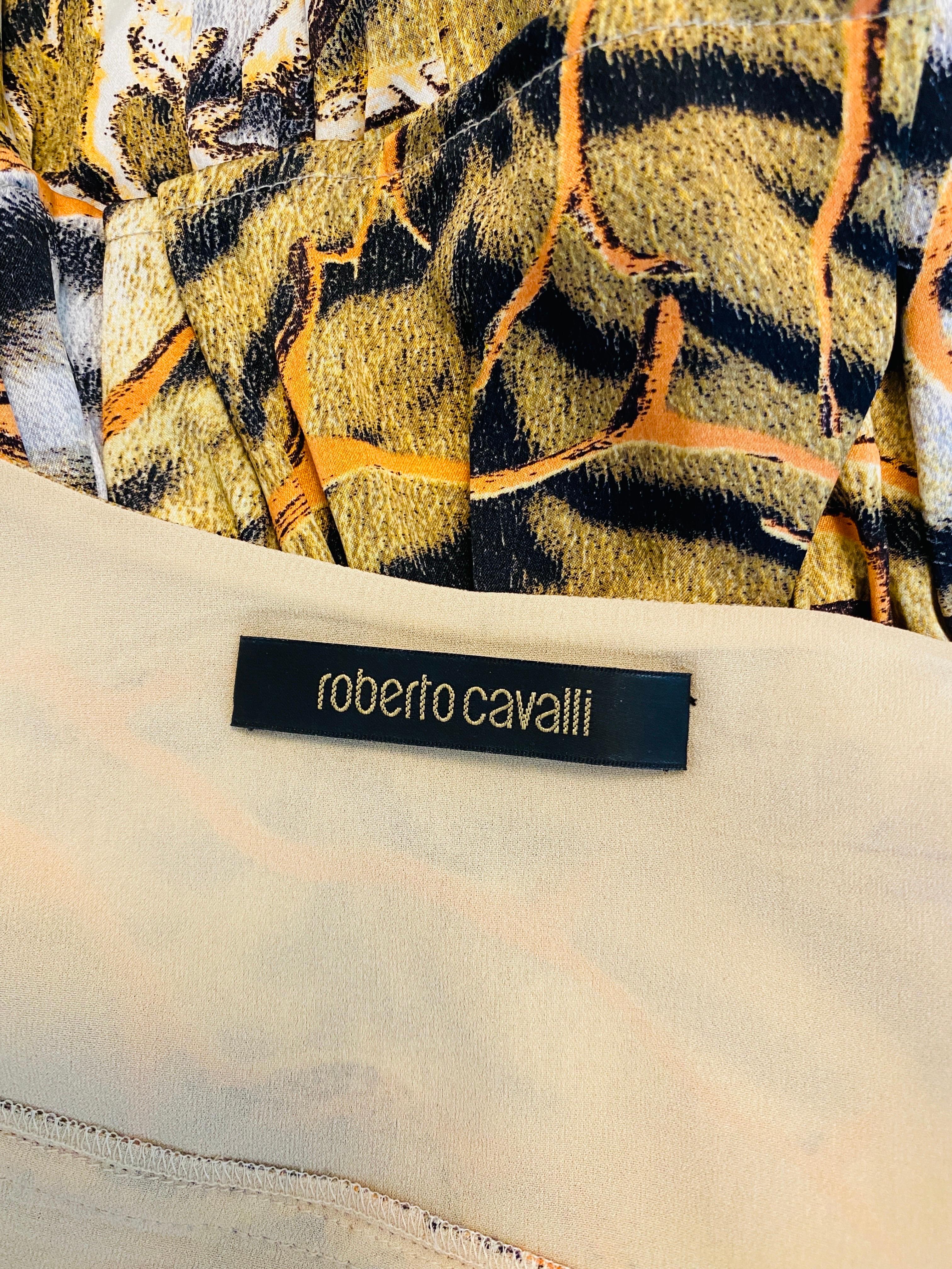 Vintage Y2k 2005 Roberto Cavalli Mini Silk Tiger + Coral Print Slip Dress Ruffle For Sale 7