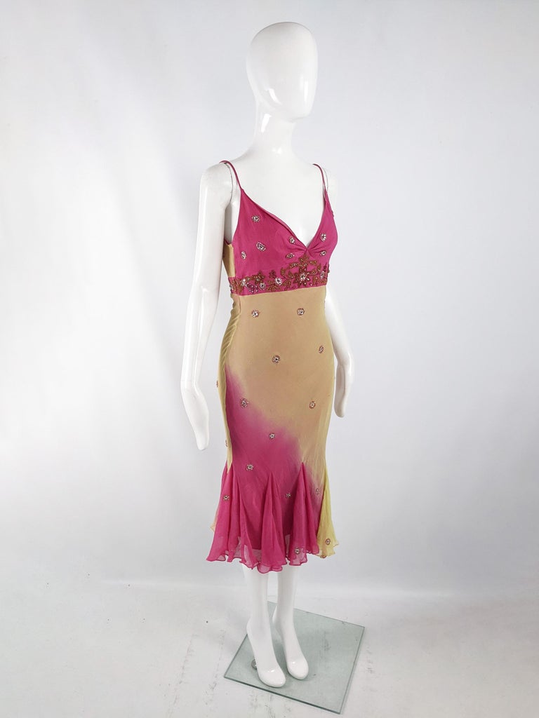 Y2K Beaded Black Silk Chiffon Top (S/M)