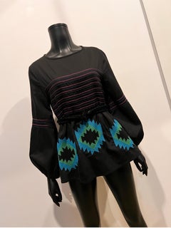 Blusa bordada vintage Y2K Cynthia Rowley con mangas globo y cinturón de cuerda