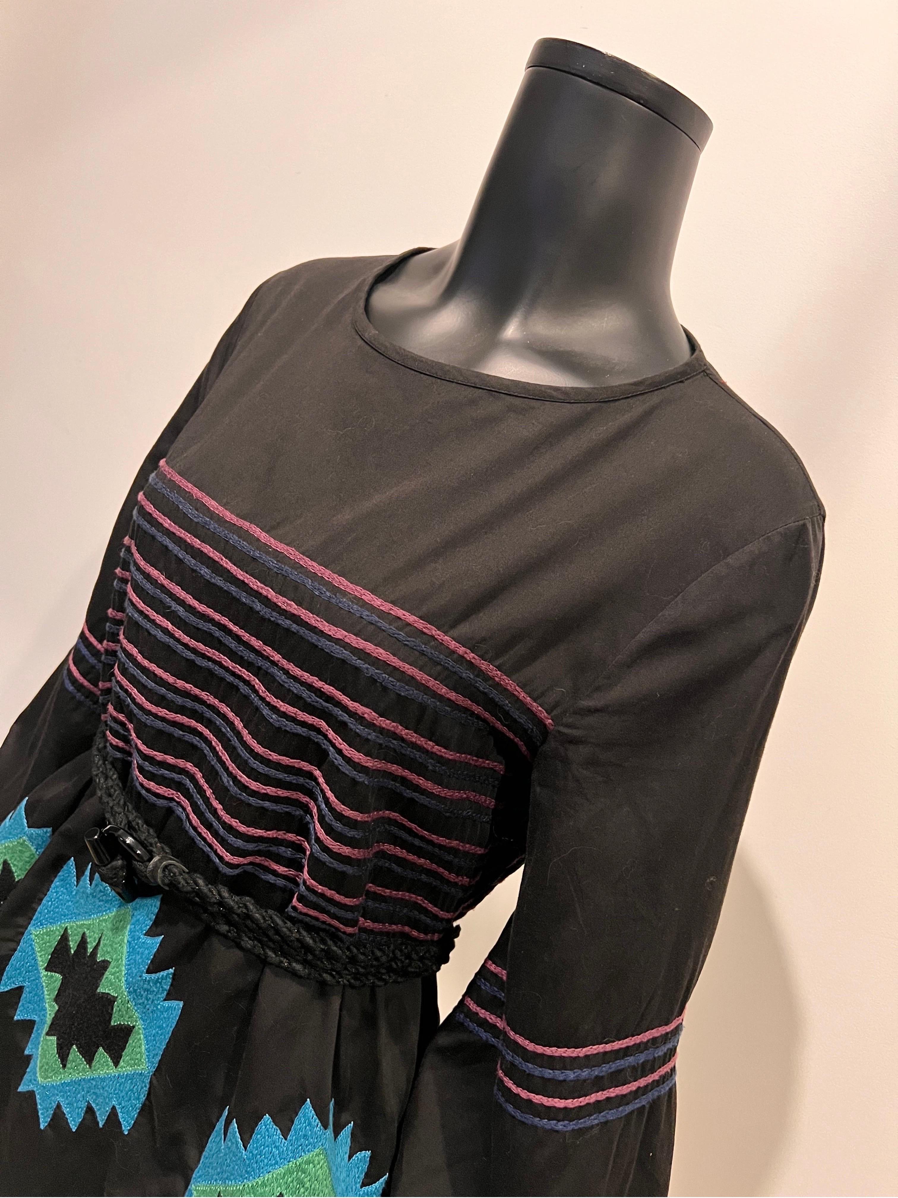 Black Vintage Y2K Cynthia Rowley embroidered blouse with balloon sleeves and rope belt For Sale