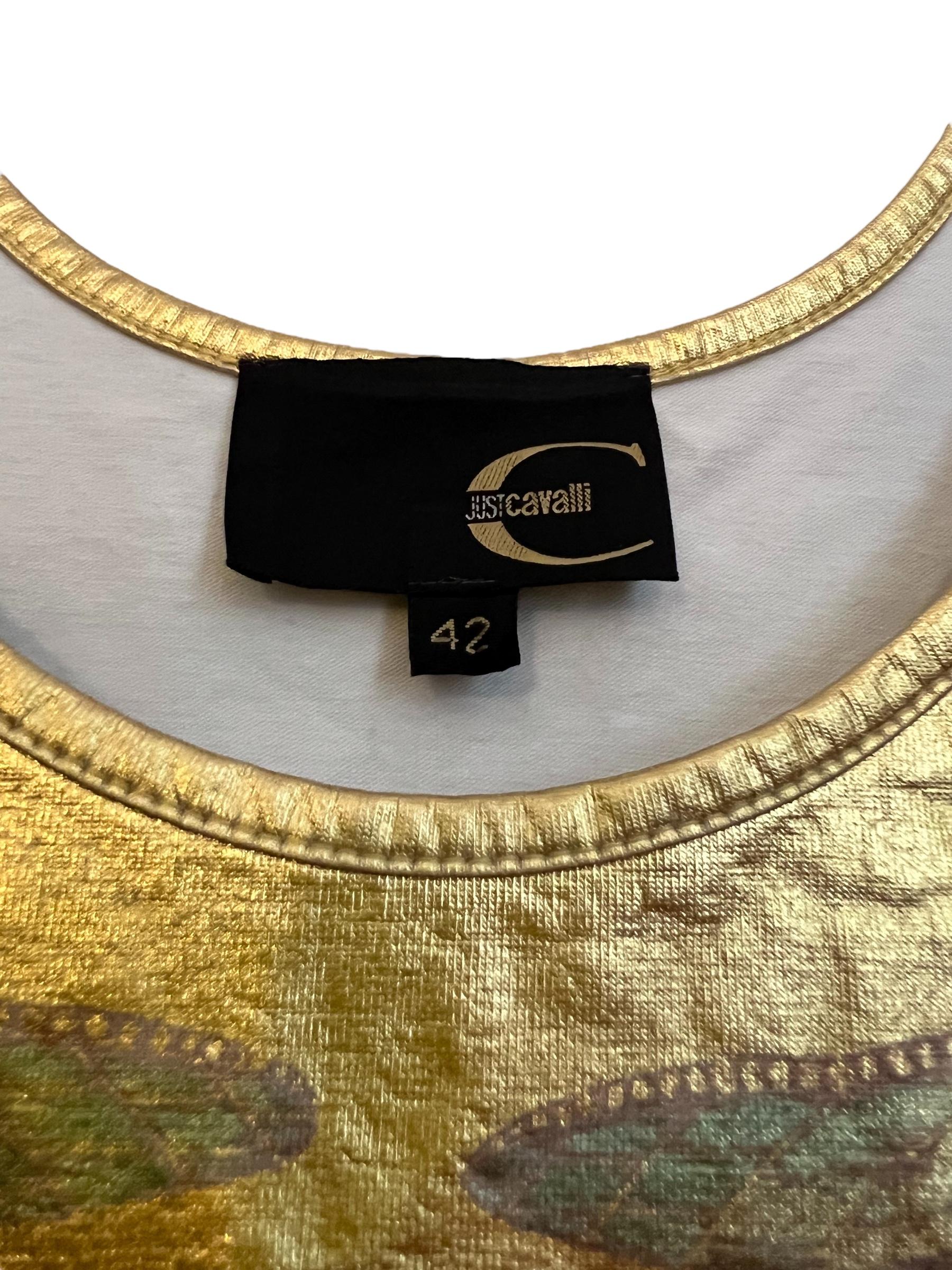 Vintage Y2k Gold Lamé Roberto Cavalli Dragonfly Butterfly Tank Top Vest For Sale 1