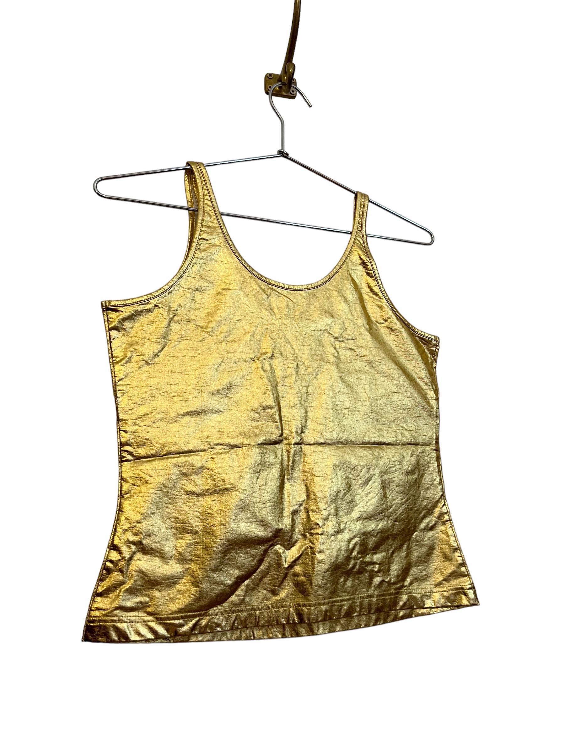Vintage Y2k Gold Lamé Roberto Cavalli Dragonfly Butterfly Tank Top Vest For Sale 3