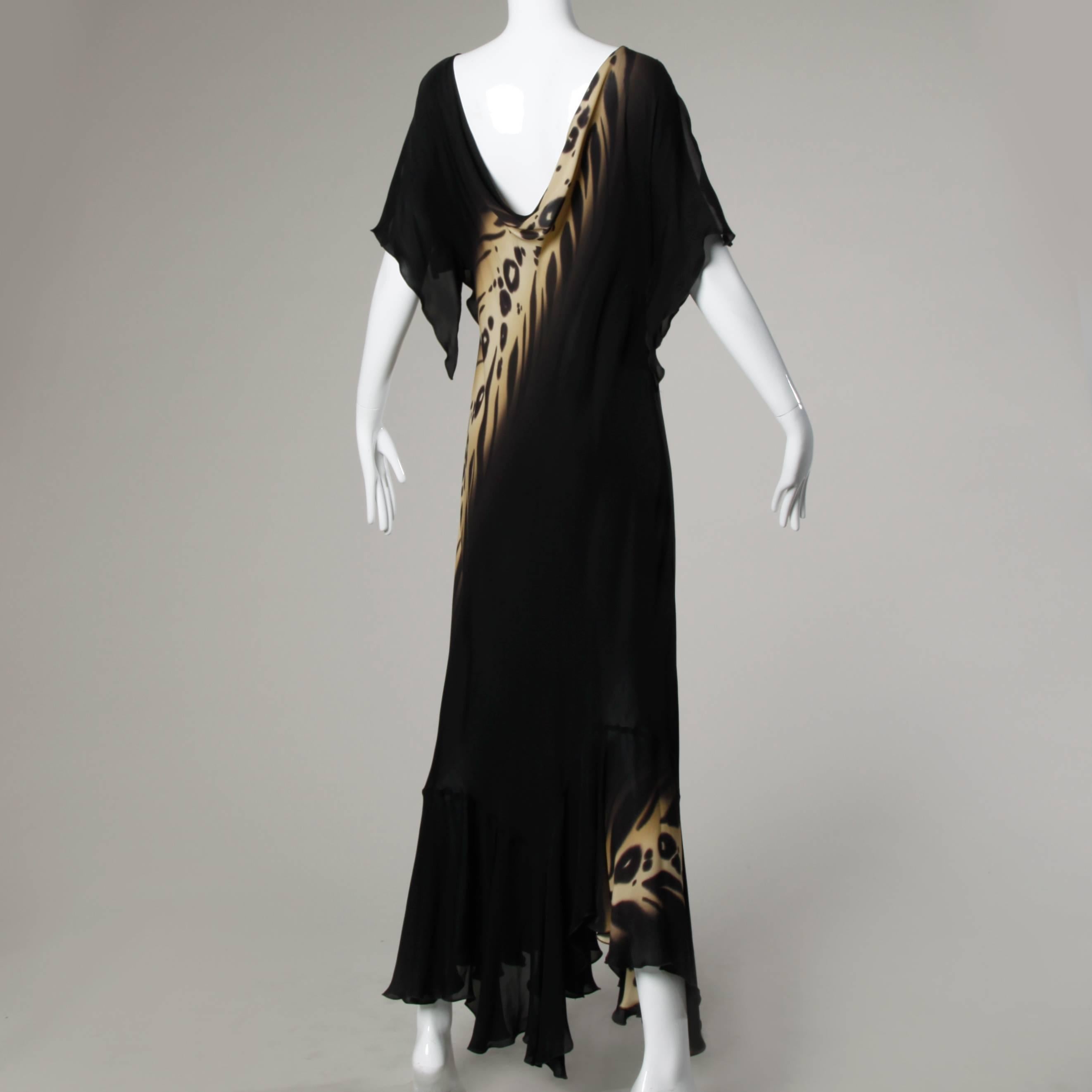 Vintage Y2K handbemaltes Vintage-Kleid aus Seide im Vintage-Stil mit Leopardenmuster (Schwarz) im Angebot