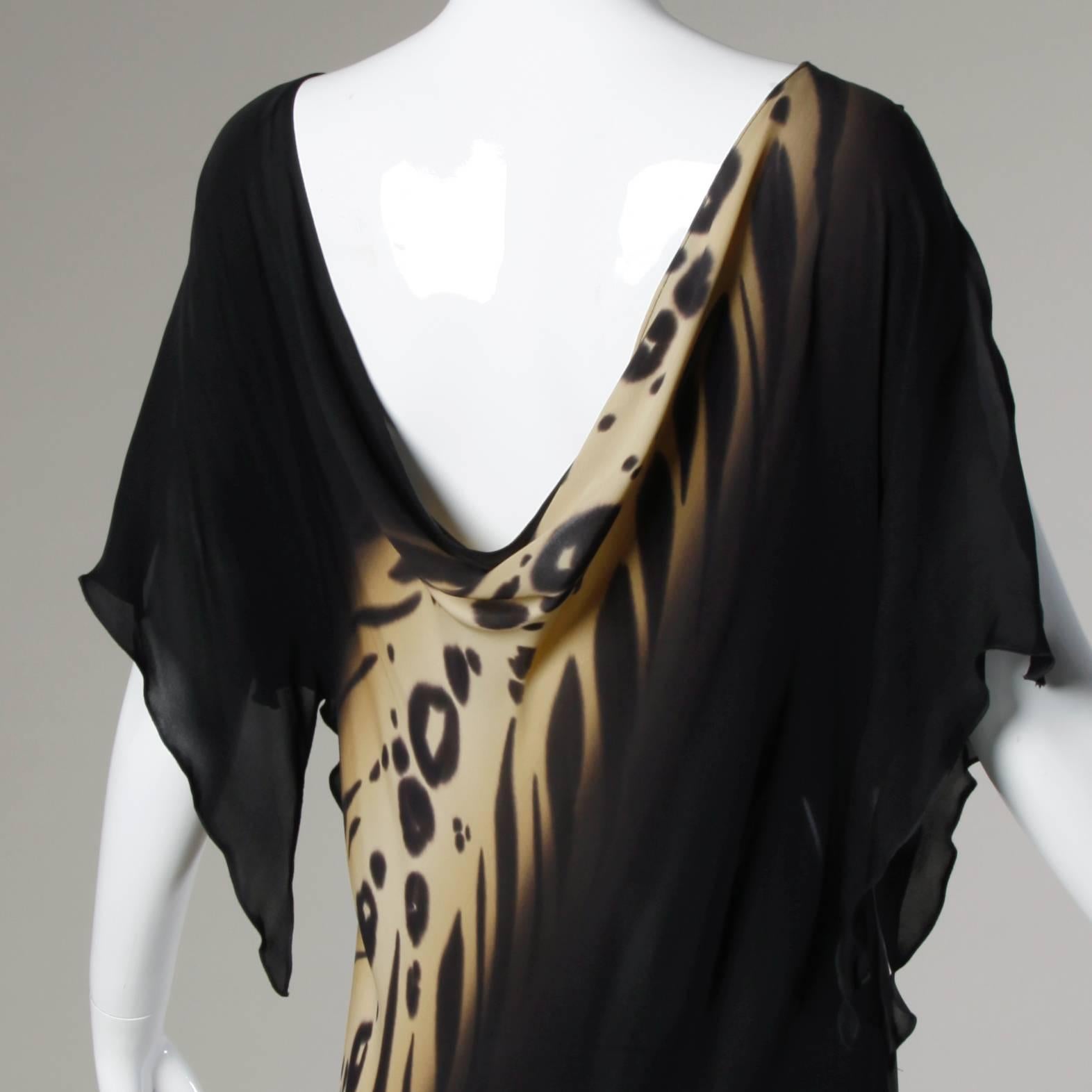 Vintage Y2K handbemaltes Vintage-Kleid aus Seide im Vintage-Stil mit Leopardenmuster Damen im Angebot