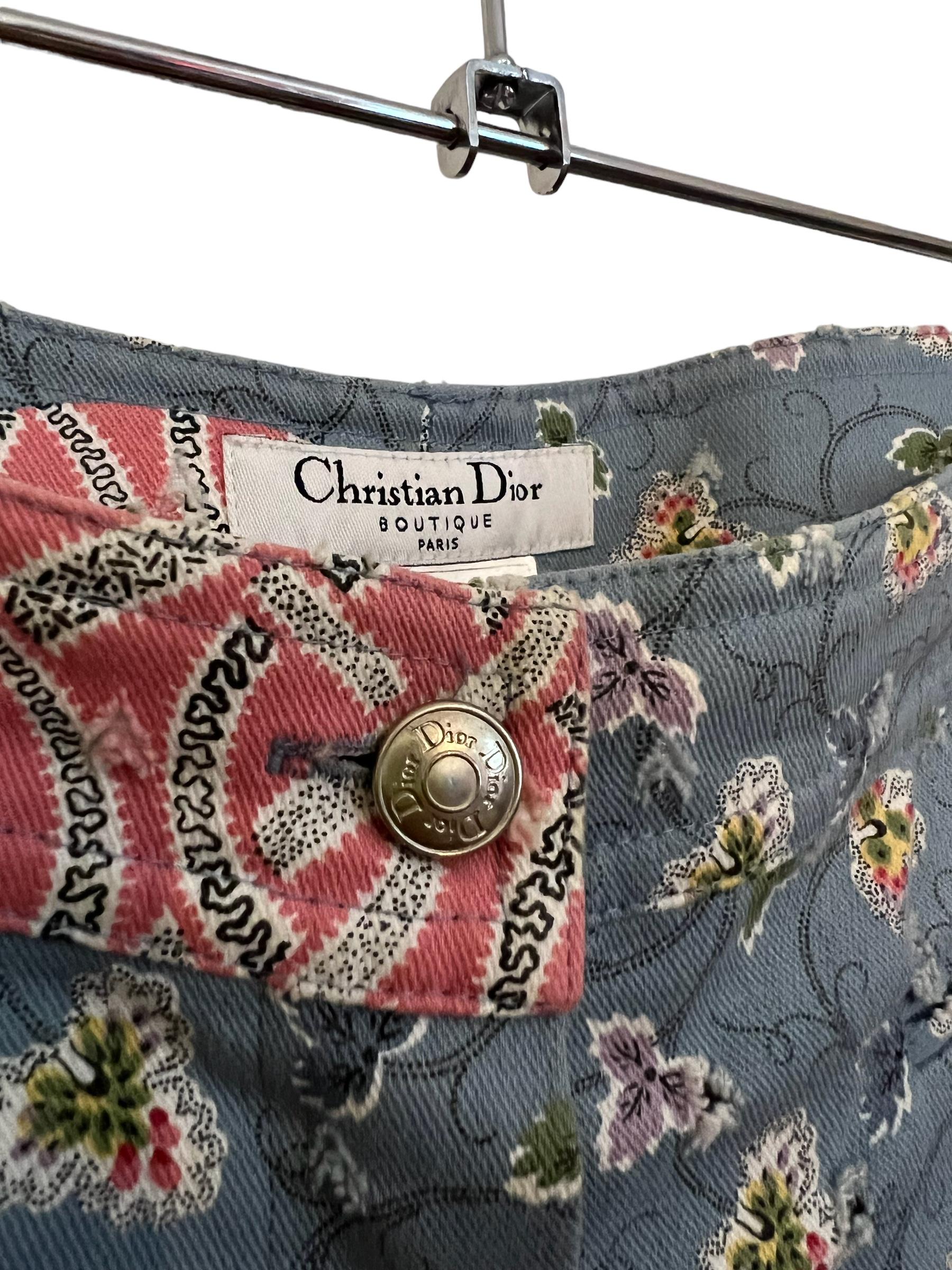 Y2k Jean vintage Christian Dior par Galliano à motif fleuri, taille basse en vente 2