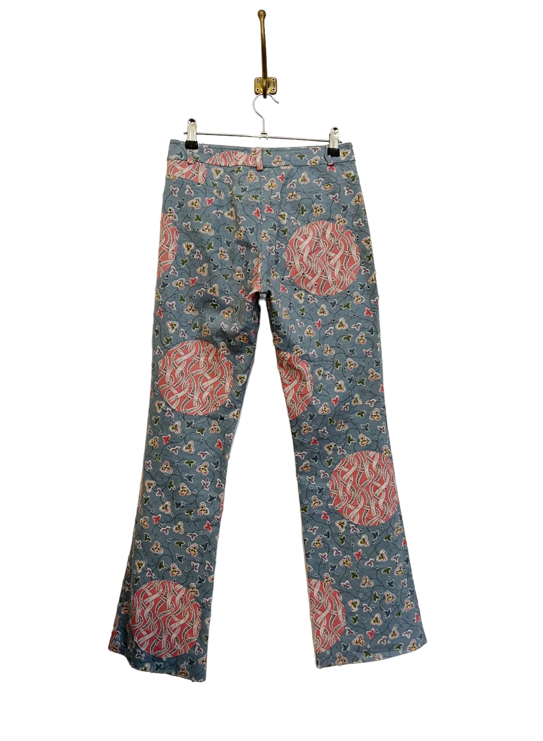 Vintage Y2k Low Rise Christian Dior by Galliano Floral Blossom pattern Jeans For Sale 3