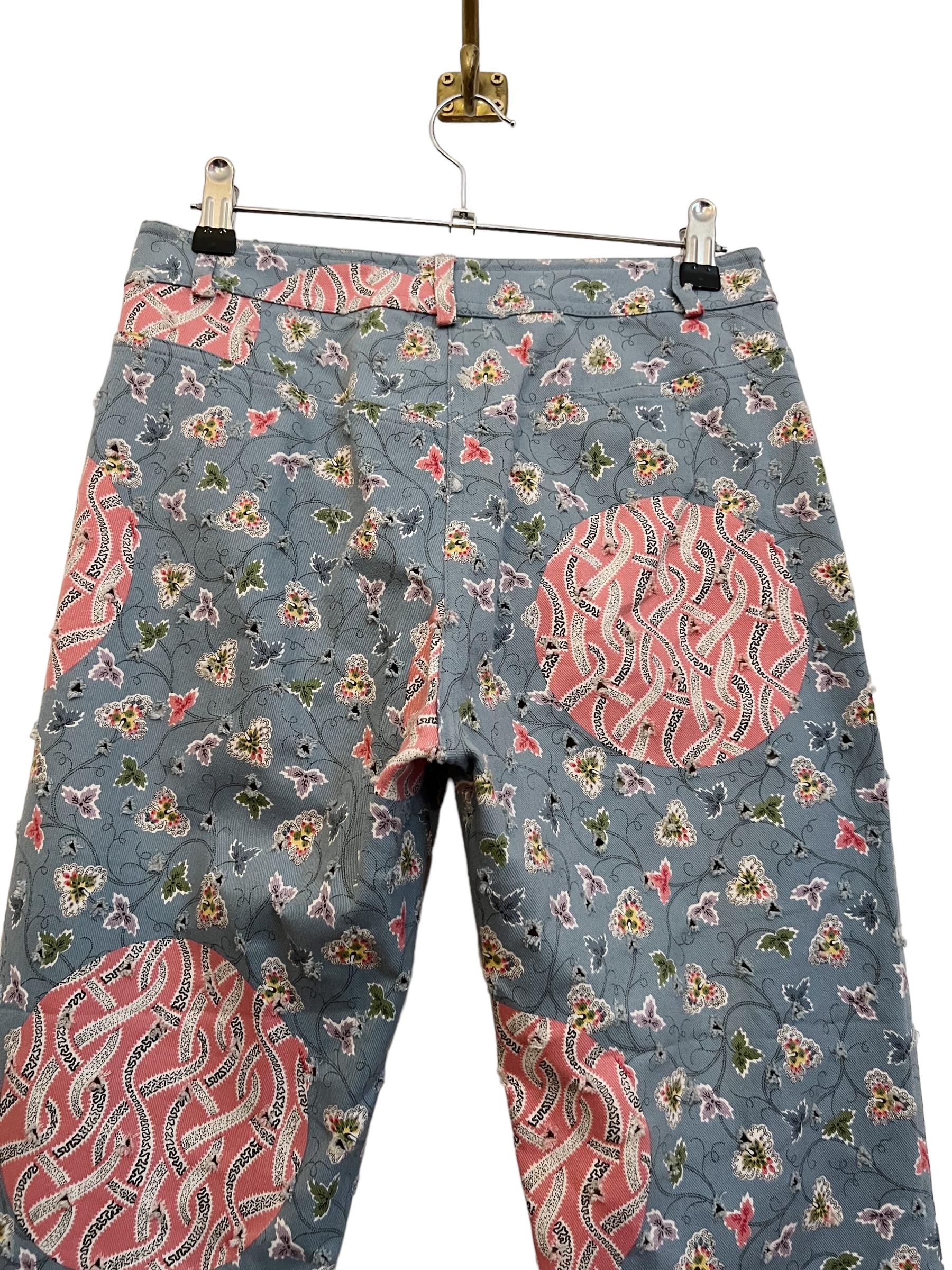 Vintage Y2k Low Rise Christian Dior by Galliano Floral Blossom pattern Jeans For Sale 4